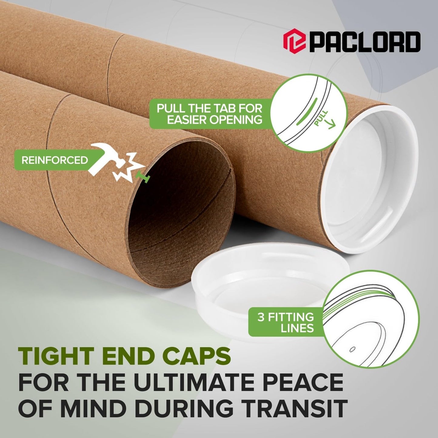 2" x 36" Reinforced Kraft Paper Mailing Tubes, Pack of 4 Tubes with 2 Caps Each – USPS Approved Poster Tube – Made in USA Cardboard Tube for Shipping and Storing Posters, Prints, Artwork, or Documents