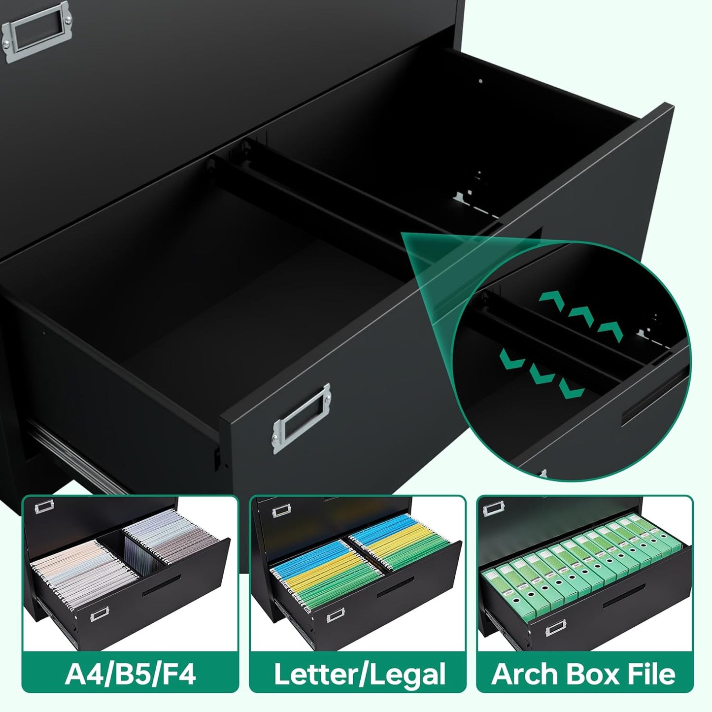 Letaya 5 Drawer File Cabinet with Lock,Metal Lateral Filing Cabinets for Home Office Hanging Files Letter/Legal/F4/A4 Size(Black-Requires Installation)