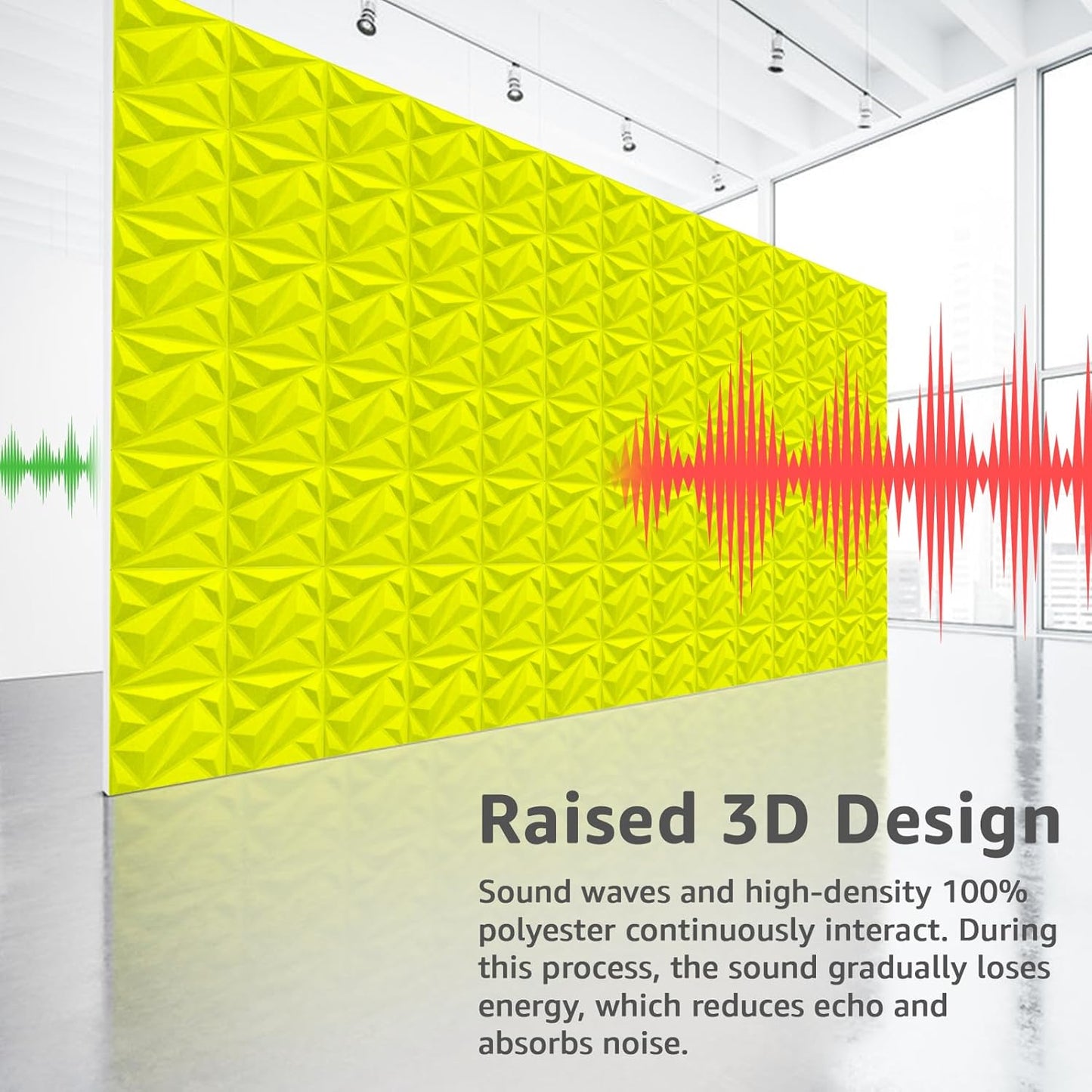 Art3dwallpanels Acoustic Panels 20 Pack Soundproof Wall Panels Acoustic Sound Dampening Panels, 3D Wall Panels Sound Absorbing Panels, 12" X 12", Fluorescent Green