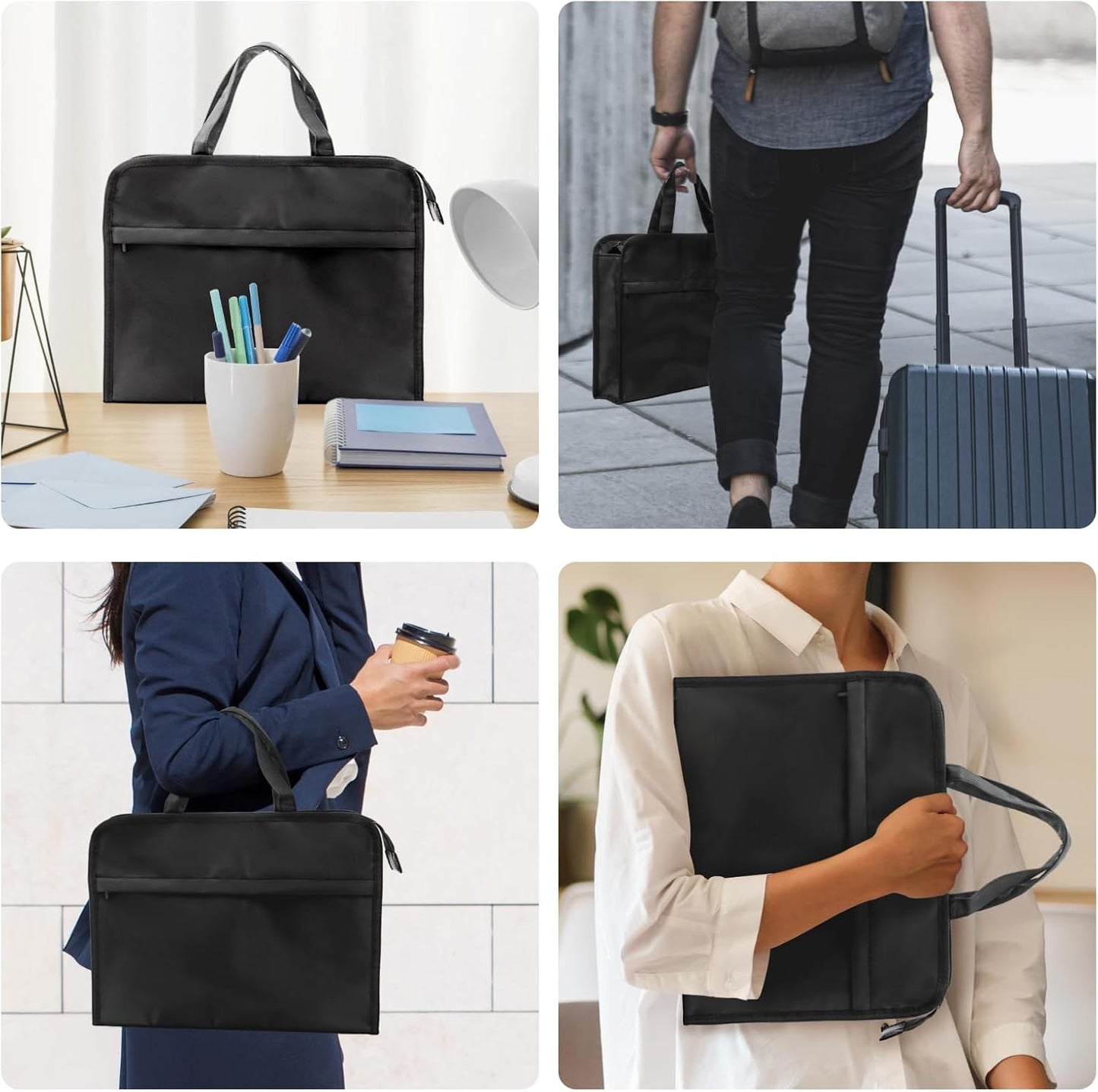 M&G Oxford Zipper Document Bag, Double Layer Waterproof Handle Document Tote Bag for Carrying Paper Documents Books Computer 1 Pack (Black)