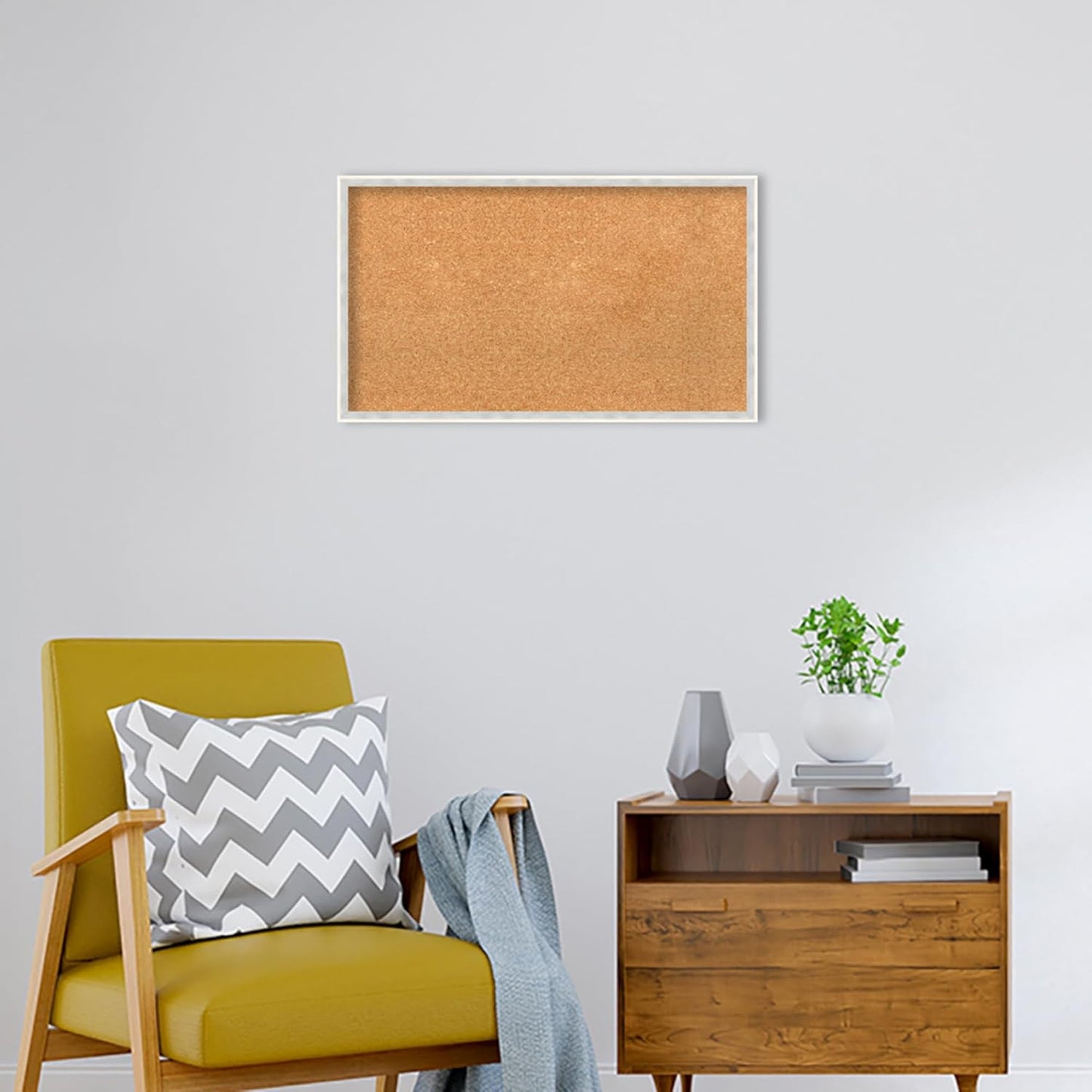 Amanti Art Natural Cork Board for Wall, 17x29 Vision Board with White Frame, Medium Corkboard Office Decor for Home Organization, Modern Corkboard Pinboard to Display Items for Home Organization in