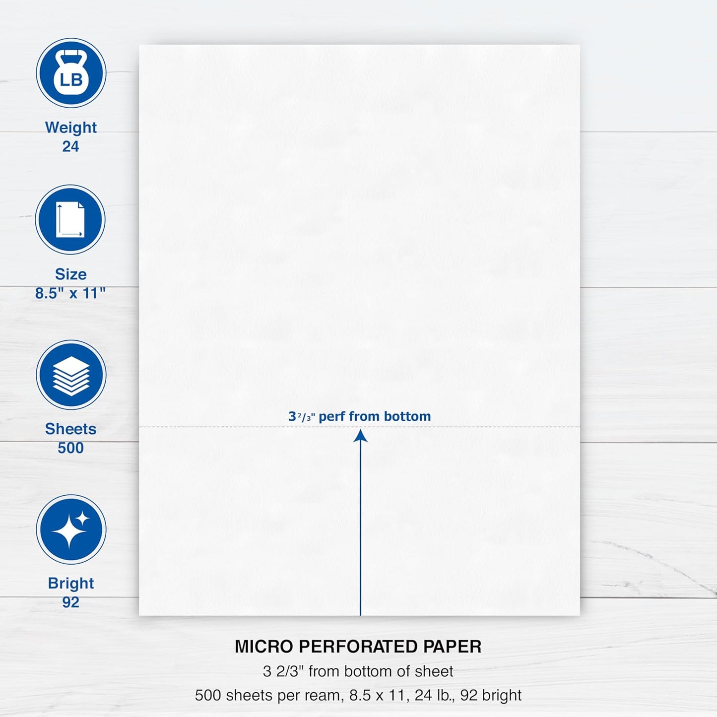 PrintWorks Professional 3 2/3" Horizontal Perforated Paper 8.5” x 11” - Perfect For W-2, 1099, & Statement Use - Made in the USA - 500 Sheets - 24 lb - Printer Compatible - White (04126)