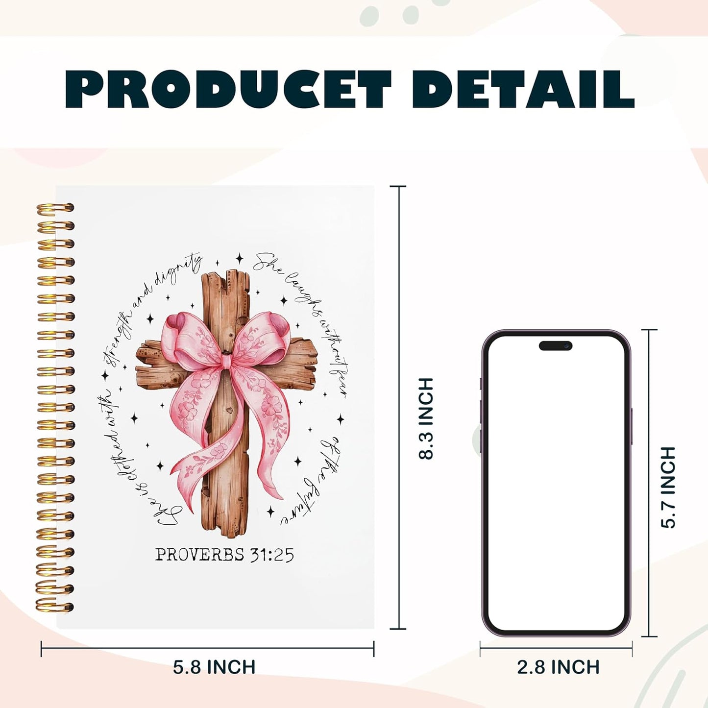 BearCake Proverbs 31 Woman Christian Notebook Journal, Preppy Christian Gifts for Women, Pink Coquette Bow Prayer Journal for Women, Bible Journaling Hardcover Spiral Notebook 5.5x8.3