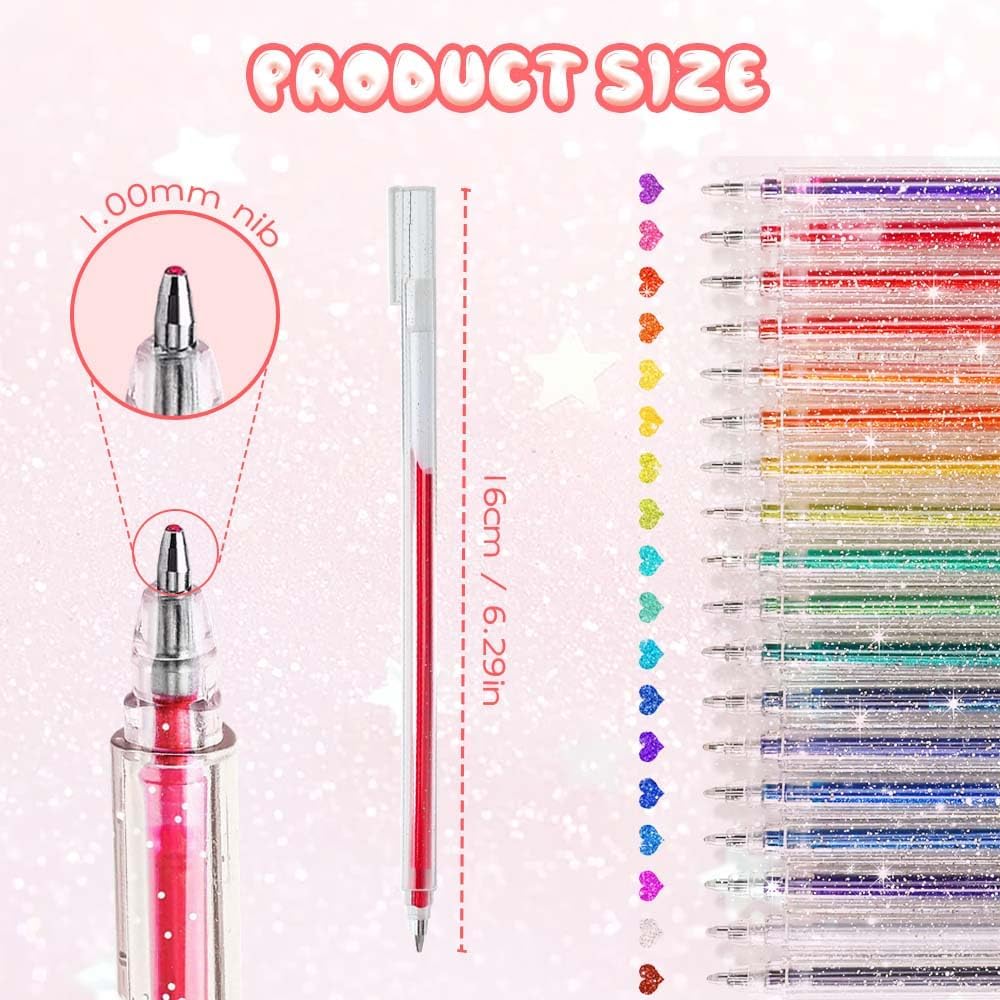 Glitter Gel Ink Pens, 2025 New Sparkle Metallic Dual Tone Iridescent Gel Pen Set for Coloring, with Replacement Pen Core, Paint Markers Sparkly Pens for Kids Adult Office Back to School Supplies (18)