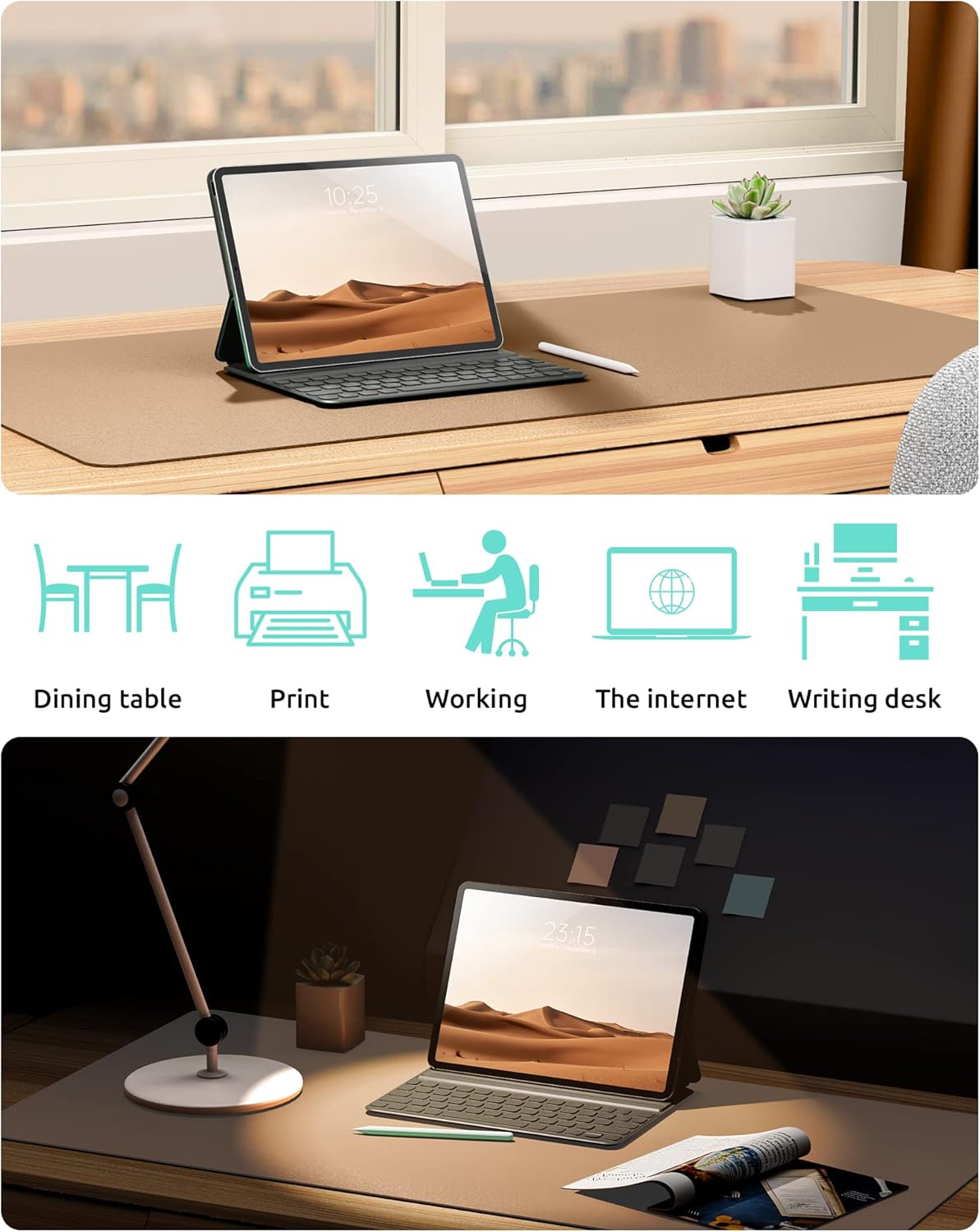 YSAGi Leather Desk Protector, Office Mat, Large Mouse Mat, Non-Slip PU Leather Blotter, Laptop Desk Mat, Waterproof Writing Pad for Office and Home (Khaki, 31.5" x 15.8")