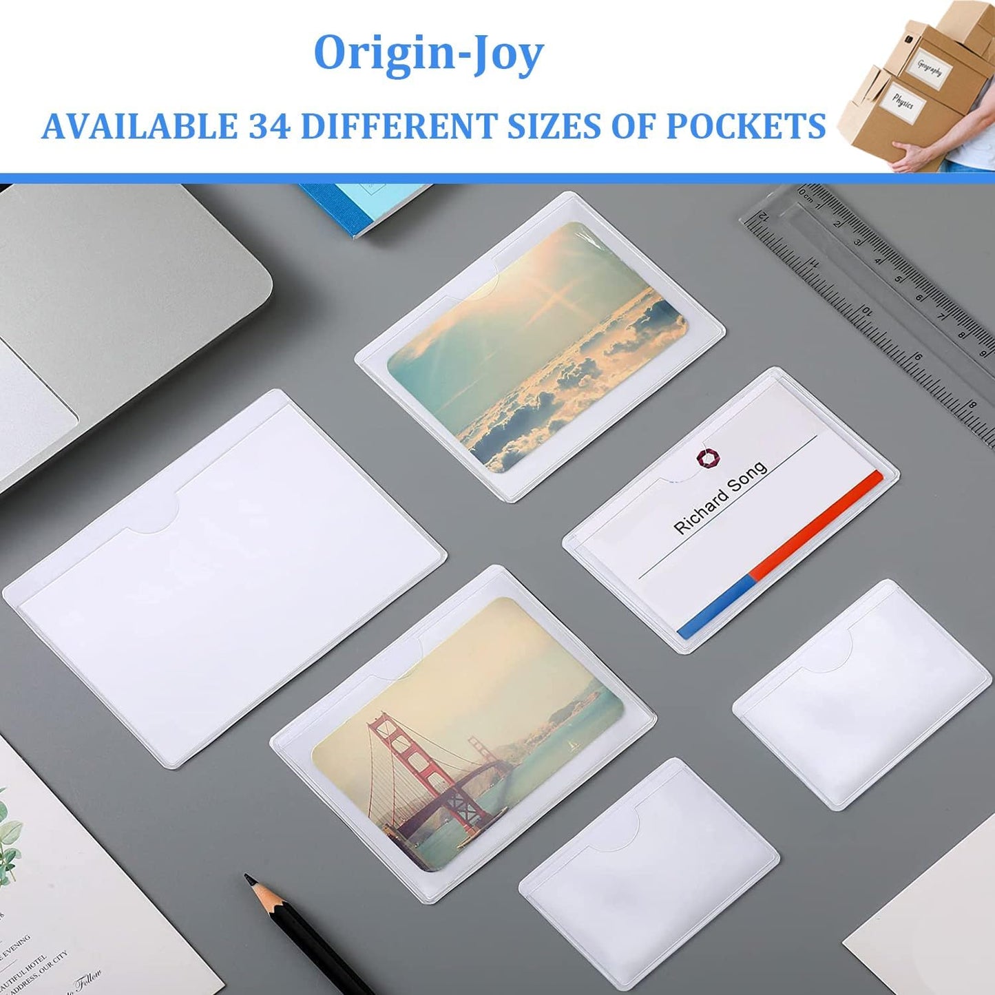 Origin-Joy 25 PCS Self-Adhesive Index Label Pockets, Clear Plastic Peel & Stick Card Holders with Top Open for Loading (2.125 x 3.37 inch - Bank Cards Exclusive)