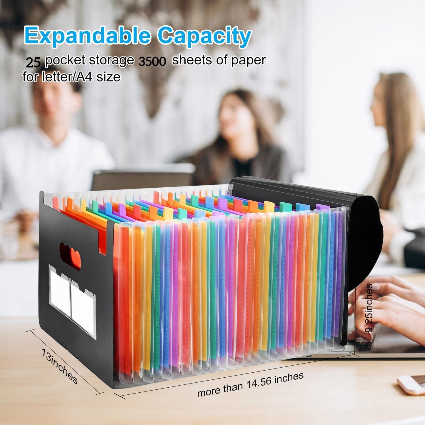 25 Pockets Accordion File Organizer 2 Packs Desktop Expanding File Folders with Colorful tabs for Paper Receipts, Bills&Taxes Organizer, Letter/A4 Size Document Holder for School, Office, Home