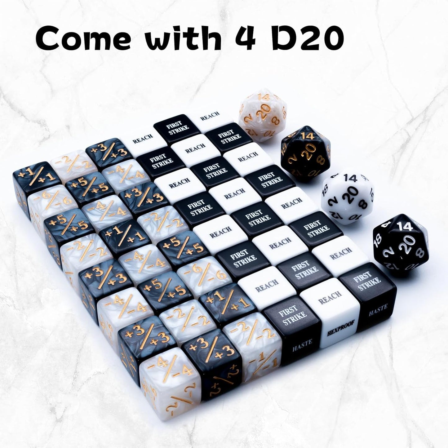 52 Pieces MTG Abilities Keywords Counter Dice and Life Counter Bulk Tokens Dice Set in 4 Colors with 4 D20 for MTG, TCG, Cards Gaming Accessories