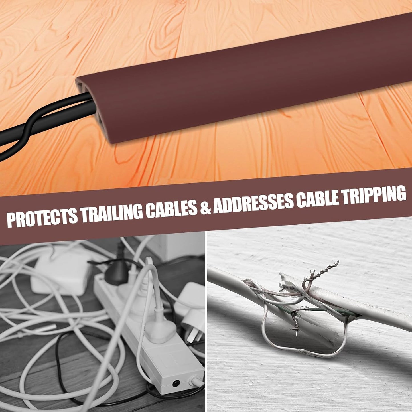 Floor Cord Cover Self Adhesive Cord Hider,3.3FT Cable Management, Extension Strip Protector for Wires, Prevent Cable Trips for Offices, Gyms, Exhibitions Cavity:0.39"(W) x 0.27"(H) Coffee