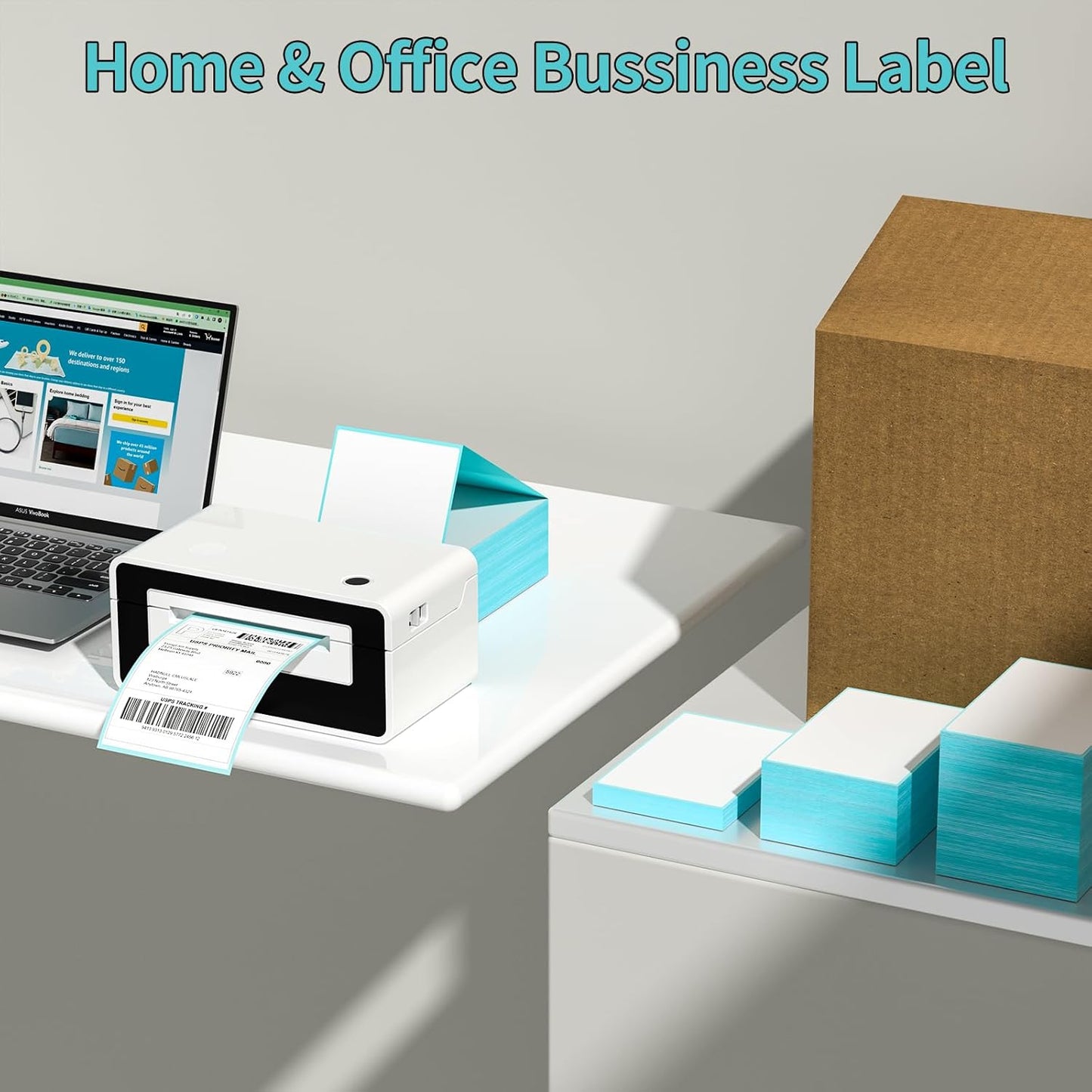 FungLam Direct Thermal Shipping Labels - 4x6 Thermal Labels Fanfold - Perforated and Strong Adhesive - 8000 Labels (1000 Labels per Stack, 8 Stacks)