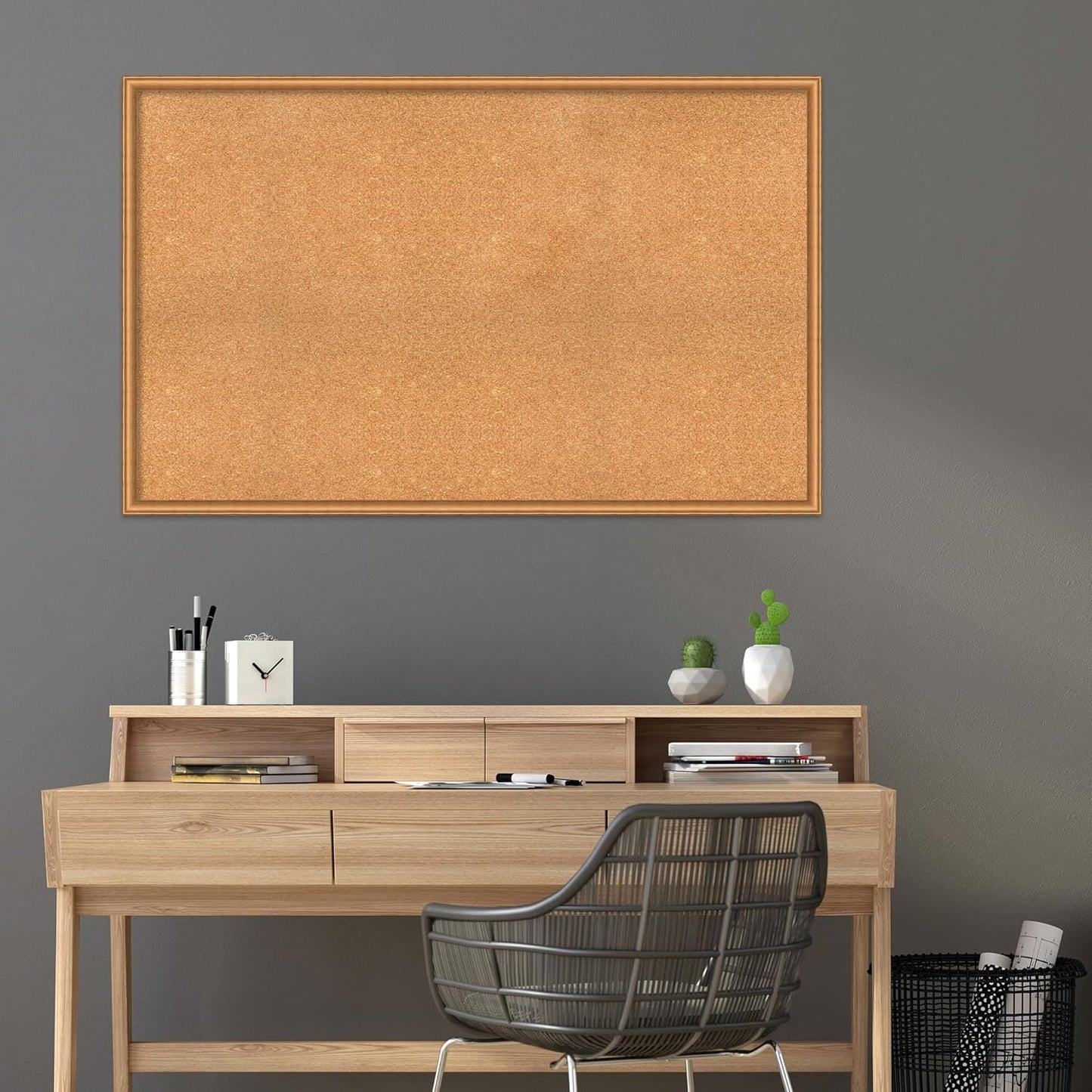 Amanti Art Natural Cork Board for Wall, 34x54 Vision Board with Bronze Frame, Oversize Corkboard Office Decor for Home Organization, Casual Corkboard Pinboard to Display Items for Home Organization