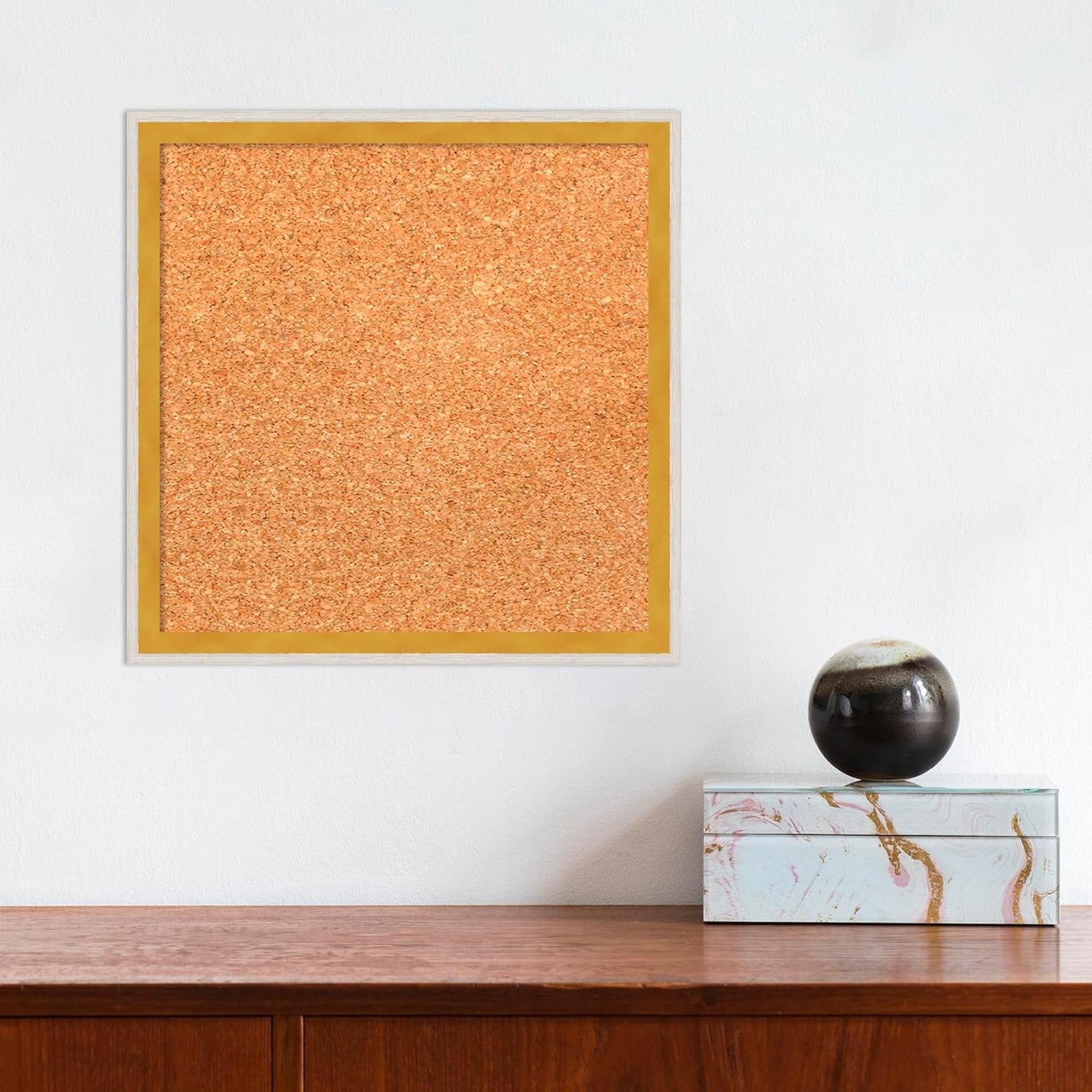 Amanti Art Natural Cork Board for Wall, 13x13 Vision Board with White Frame, X-Small Corkboard Office Decor for Home Organization, Modern Corkboard Pinboard to Display Items for Home Organization in