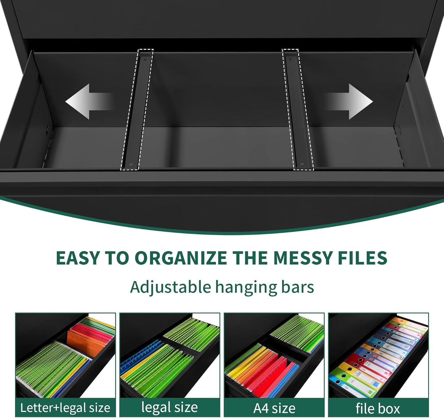 Lateral File Cabinet 4 Drawer, Metal File Cabinets for Home Office Legal/Letter A4 Size, Filing Cabinet with 4 Lock, Require Assembly, Black