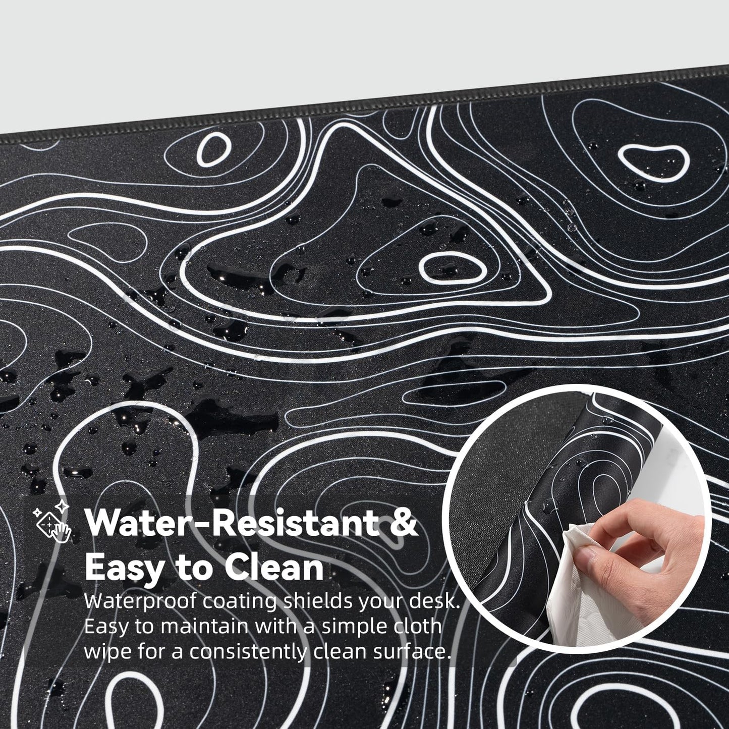 Waterproof Large Gaming Mouse Pad with Durable Stitched Edges, Non-Slip Rubber Base, Smooth Surface Mouse Mat Desk Pad for Home Office Gaming, 31.5"x11.8"x0.12", Black Topographic Map