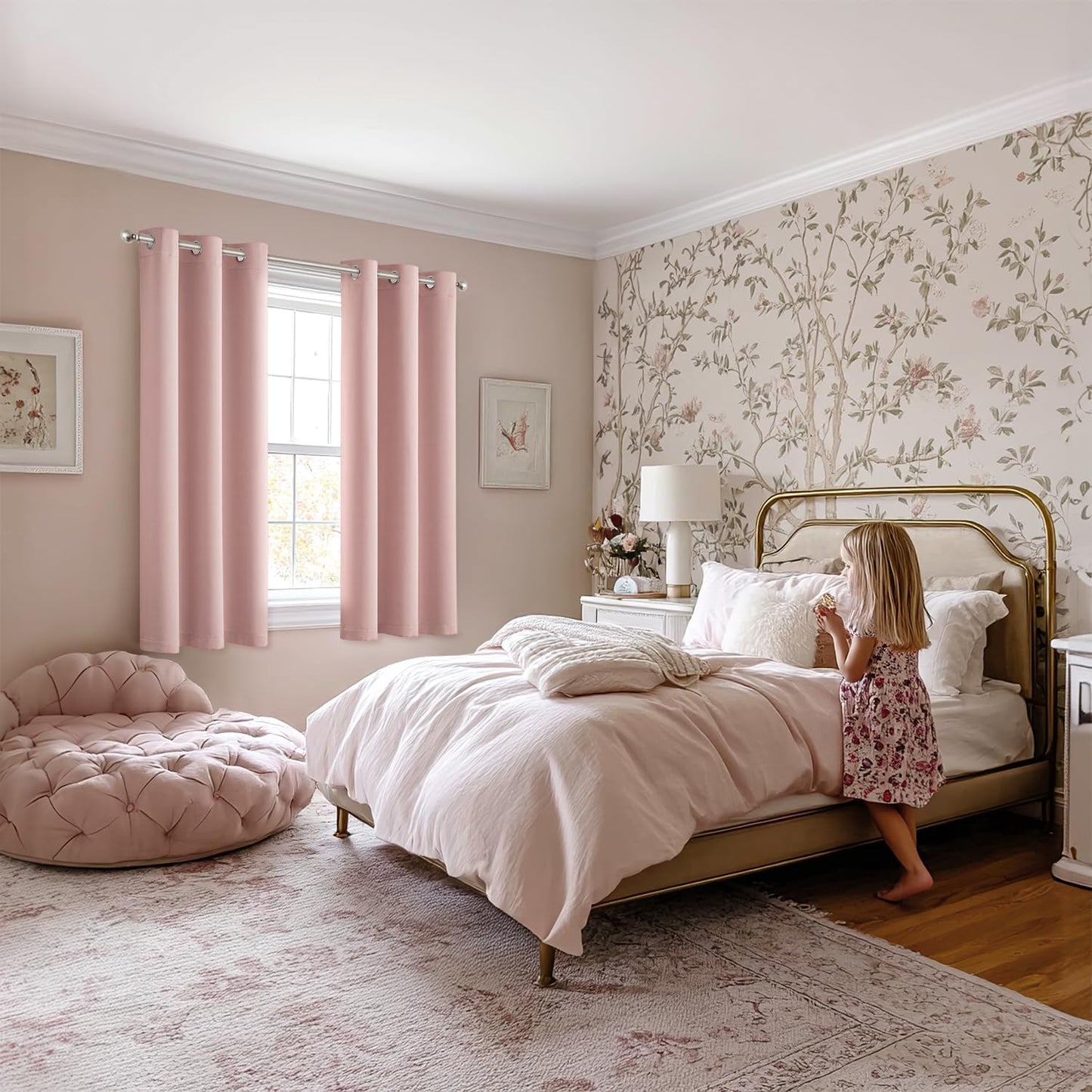 MIULEE Baby Pink Blackout Curtains - Bedroom Window Treatment Curtains Thermal Insulated Room Darkening Drapes for Living Room Kitchen Grommet Top Light Blocking Drapery, 40 x 54 Inches Long, 2 Panels