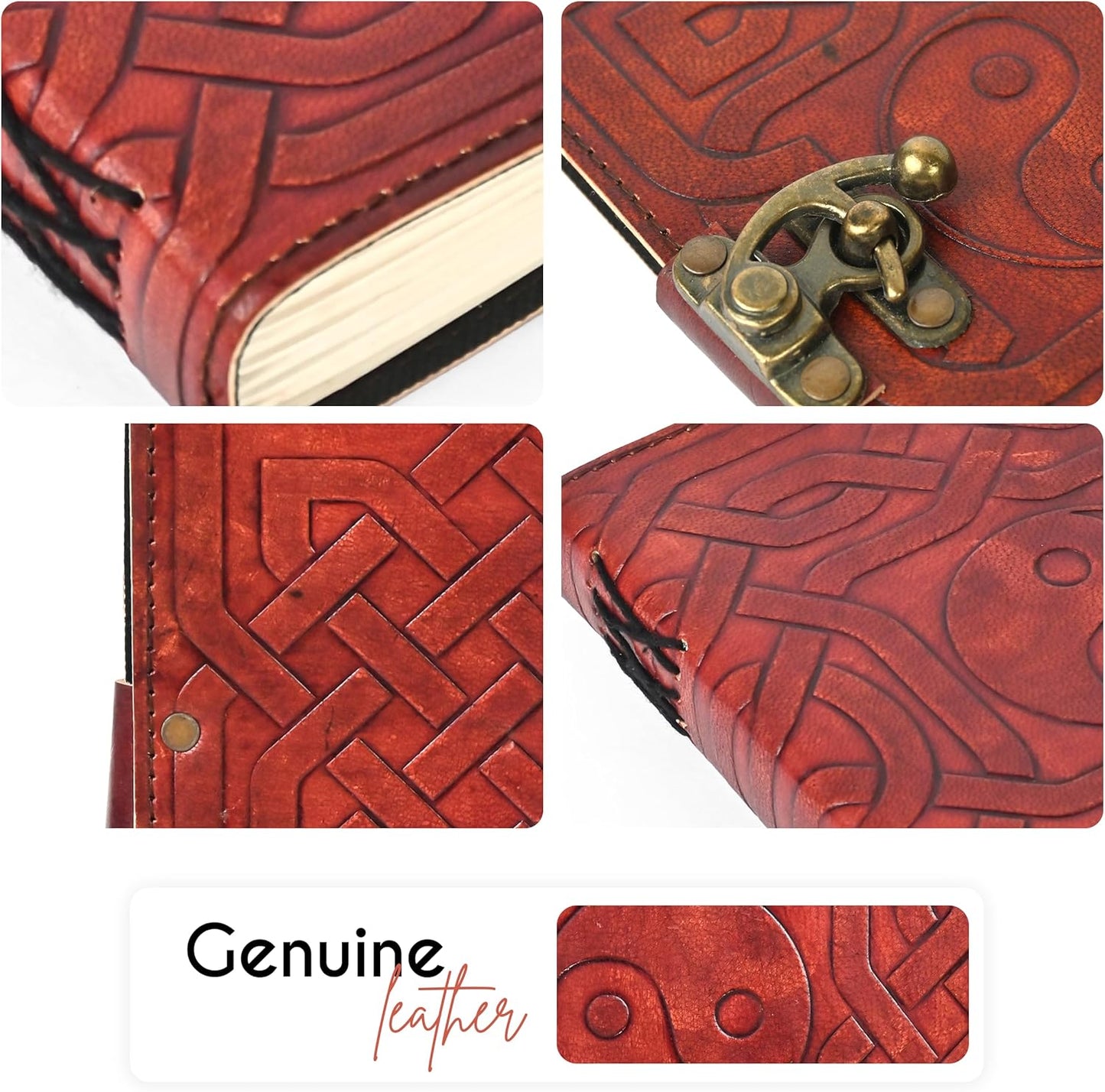 Yin & Yang Vintage Leather Journal with Antique Clasp Lock β 200 White Page Antique Deckle Edge Leather Bound Notebook β 5"X7" Notebook Journal for Writing, Drawing, Home, Office, Travelling (Brown)