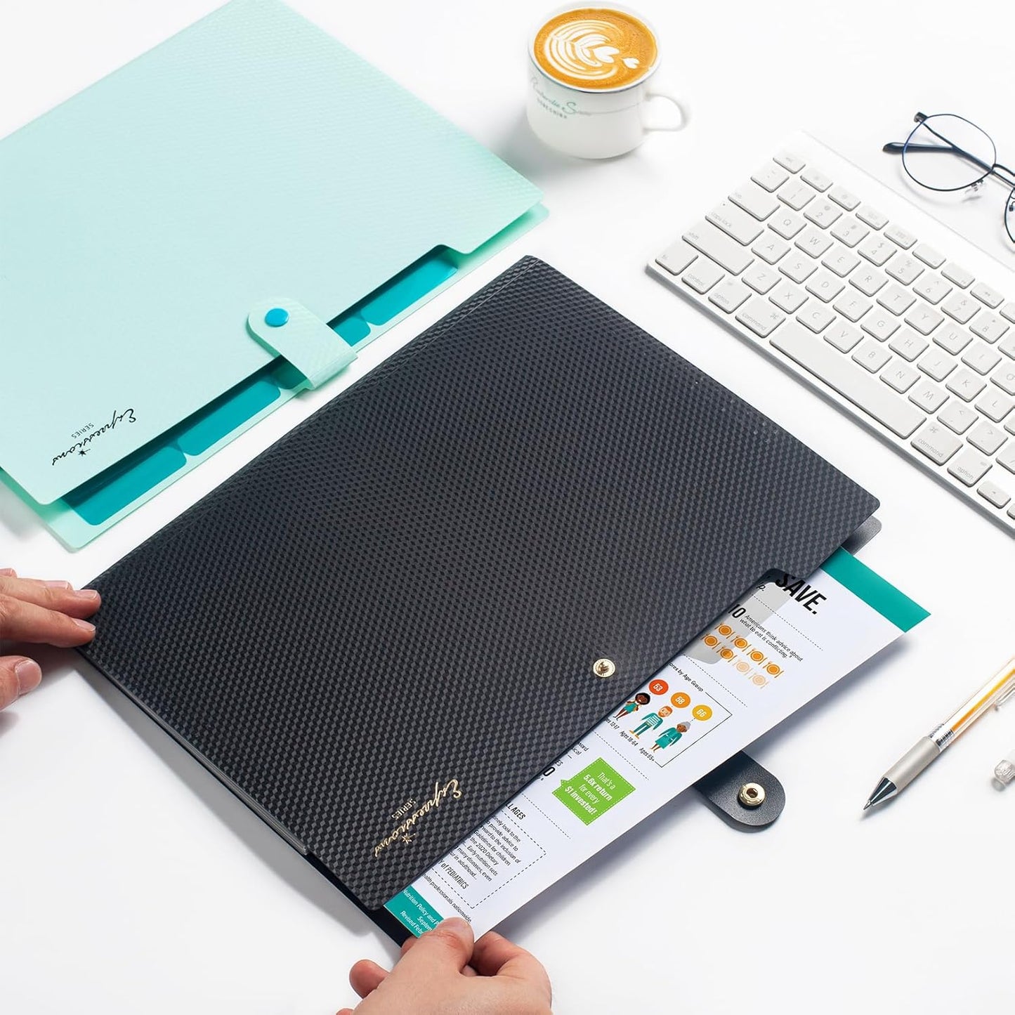 Sooez Expanding File Folder, Letter Size Accordion File Organizer, 5 Pocket Folders for Documents, Portable Filling Products for School Office Supplies, Dark Green