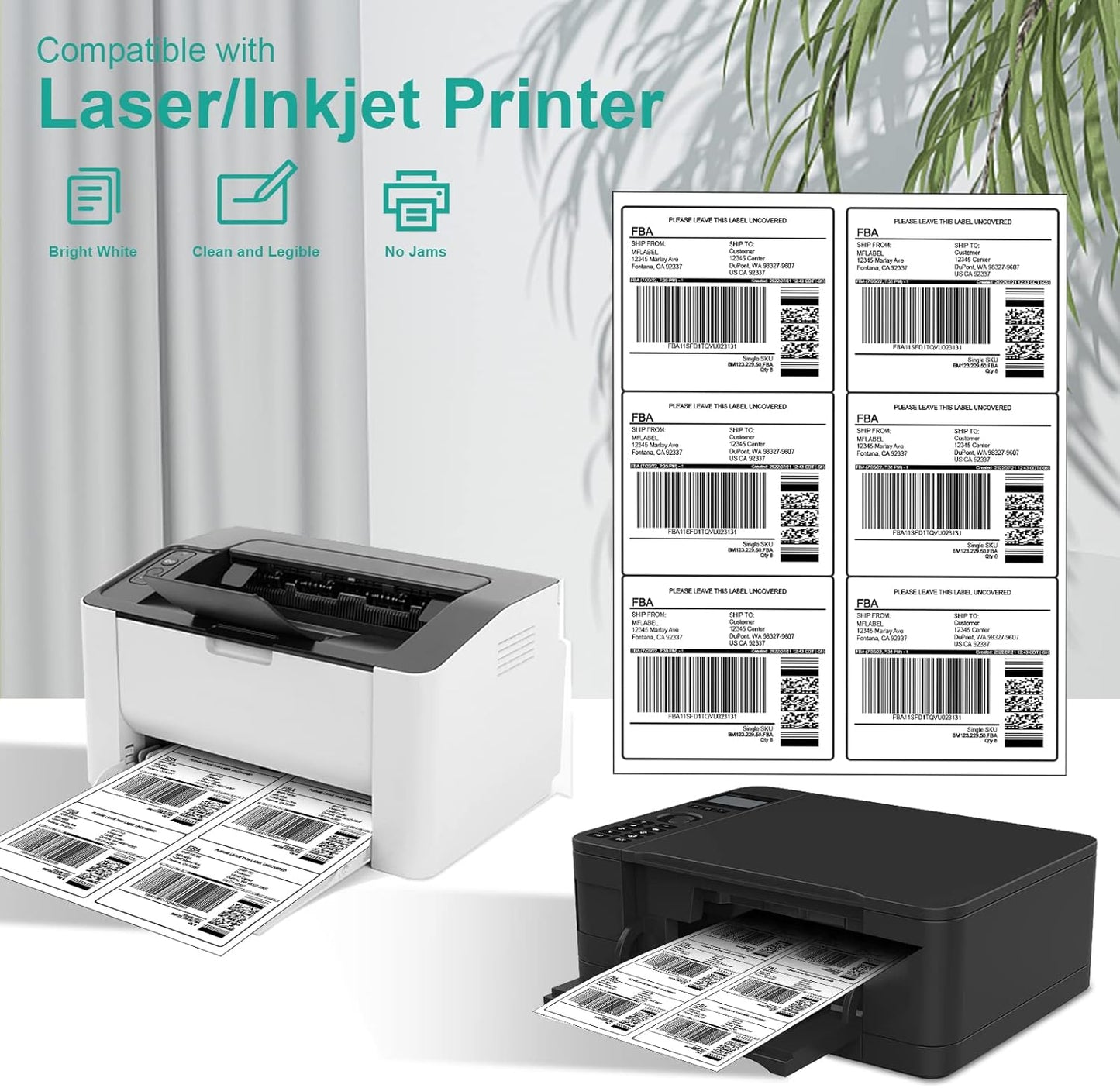 MFLABEL 3.33"x4" FBA Shipping Labels 6-UP - 500 Sheets (3000 Labels!) | Industrial Adhesive for Cardboard/Glass | Laser/Inkjet Certified + Free 48 Fragile Stickers