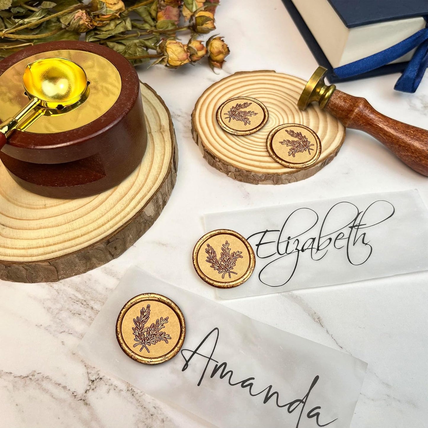 Antique Gold Rosemary Style Wax Seal Stickers, 50 Pcs, Handmade Envelope Seals for Wedding Invitations, Gift Wrap, Christmas - Waterproof, Self Adhesive