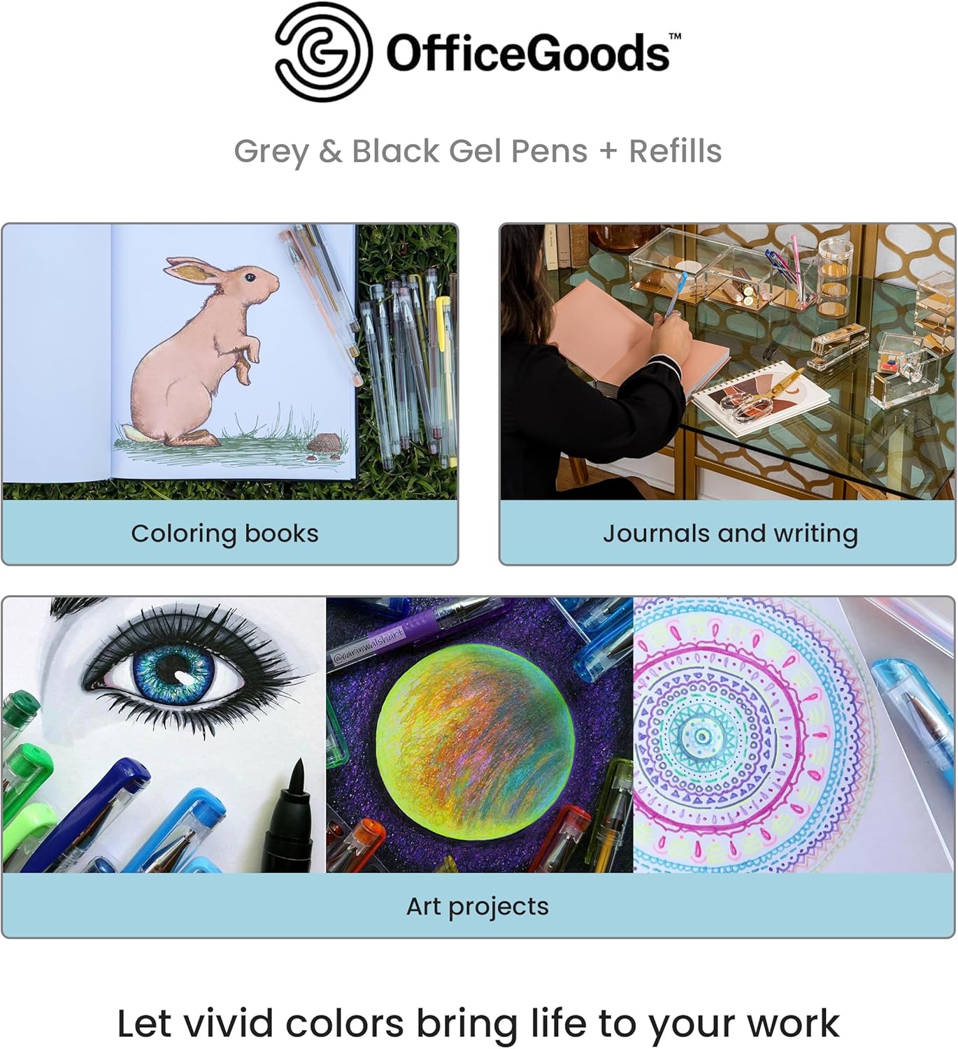 OfficeGoods Multicolor Gel Pens with Refills – Adult Coloring Journaling Art – Medium 0.8-1.0mm Tips – Non-Toxic Gel Pens Set – Quick Dry Smudge-Free 12 Pack Colors