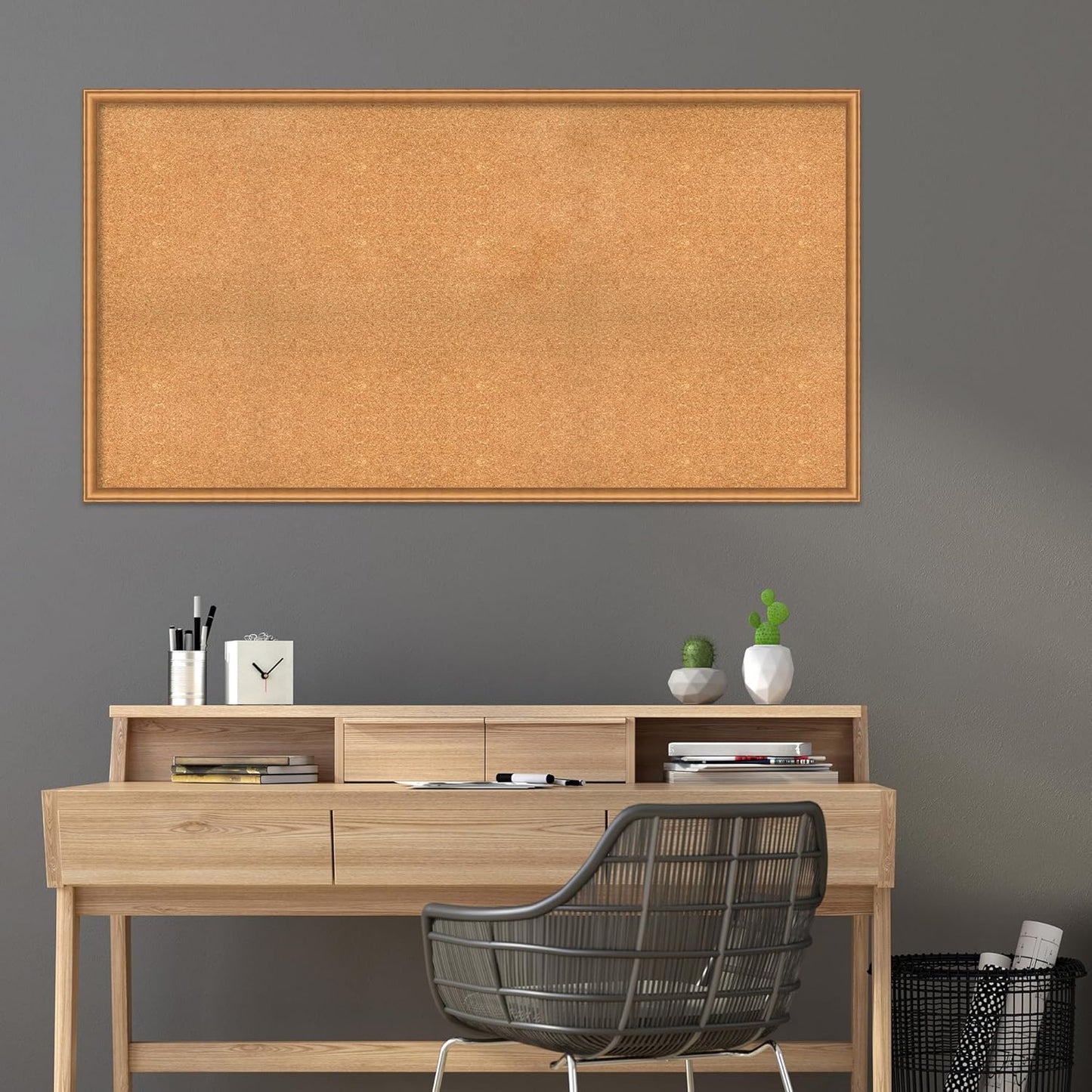 Amanti Art Natural Cork Board for Wall, 32x60 Vision Board with Bronze Frame, Oversize Corkboard Office Decor for Home Organization, Casual Corkboard Pinboard to Display Items for Home Organization