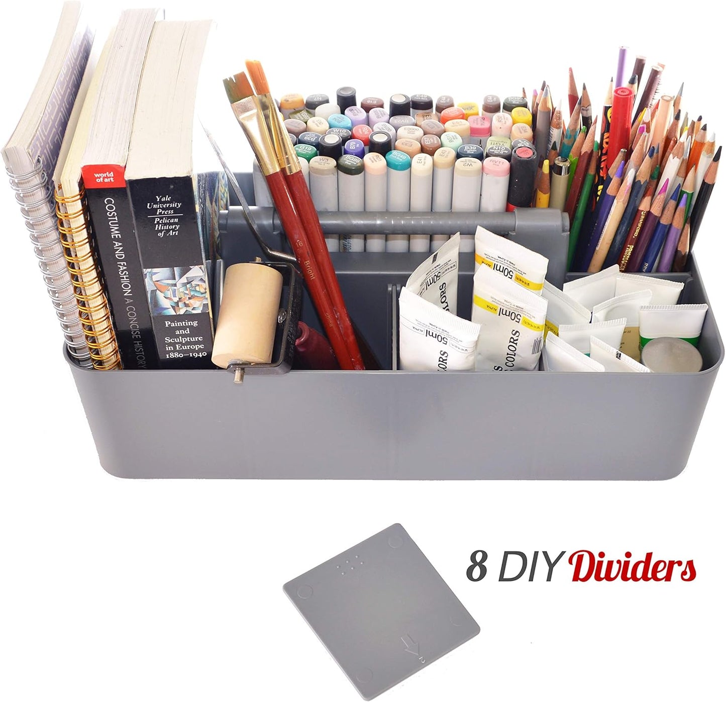 -Bulk Large Portable Caddy DIY Dividers, 8 Compartments, School Office,Portable Basket with Handle Storage Organizer Modern Made in USA (10 PACK, Orion Gray)