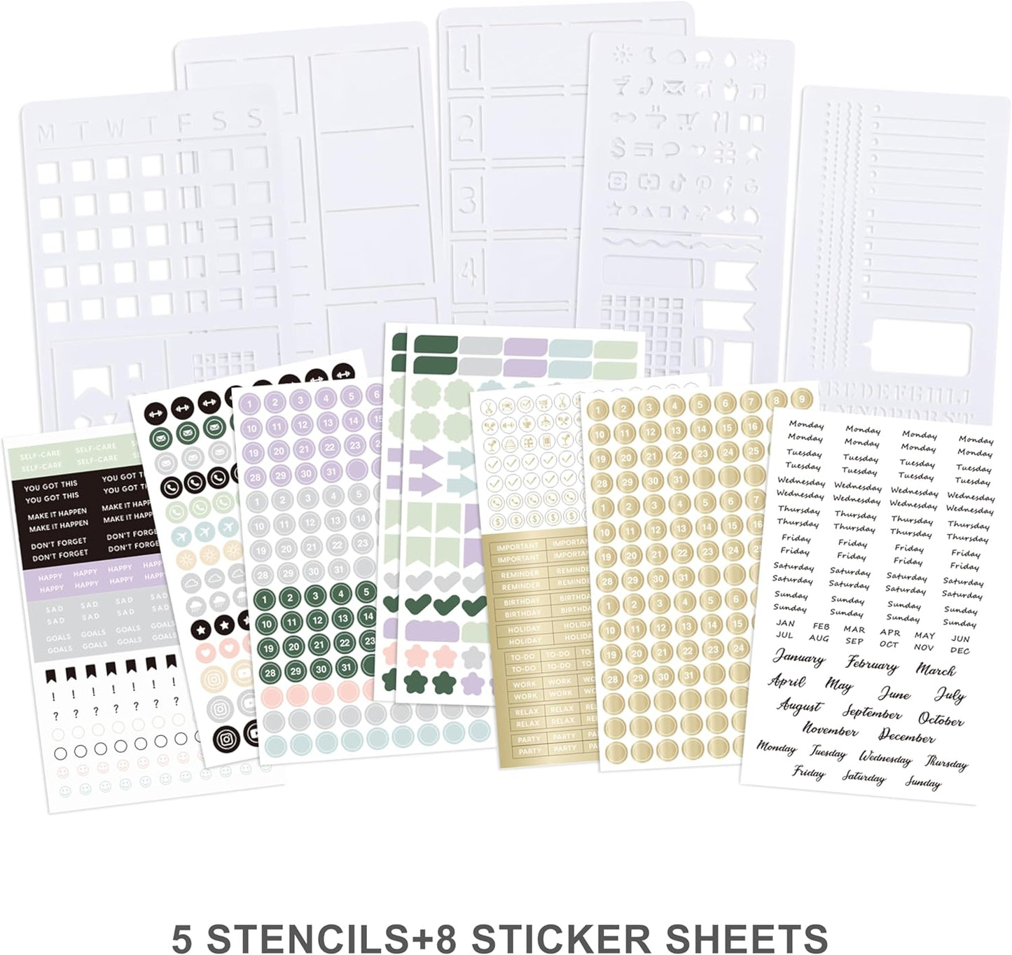 &And Per Se Dotted Journal Notebook Set, A5 Hardcover Dotted Journal (Pink), 6 Fineliner Pens, 8 Sticker, 5 Stencil Sheets & 6 Washi Tapes, Journaling Supplies for Planner Schedule
