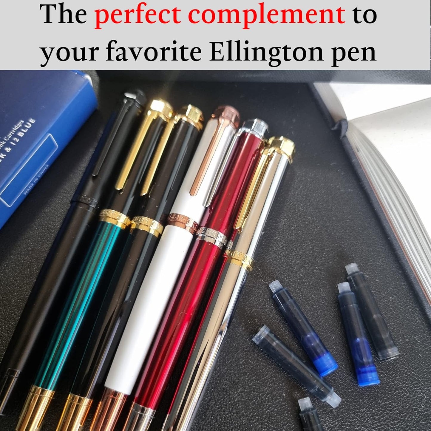24 Black Fountain Pen Ink Refills - 24 Pack International Standard Size Cartridges - Ink for Fountain Pens - Premium Quality & Non-Toxic, Long-Lasting & Waterproof, Dries Quickly