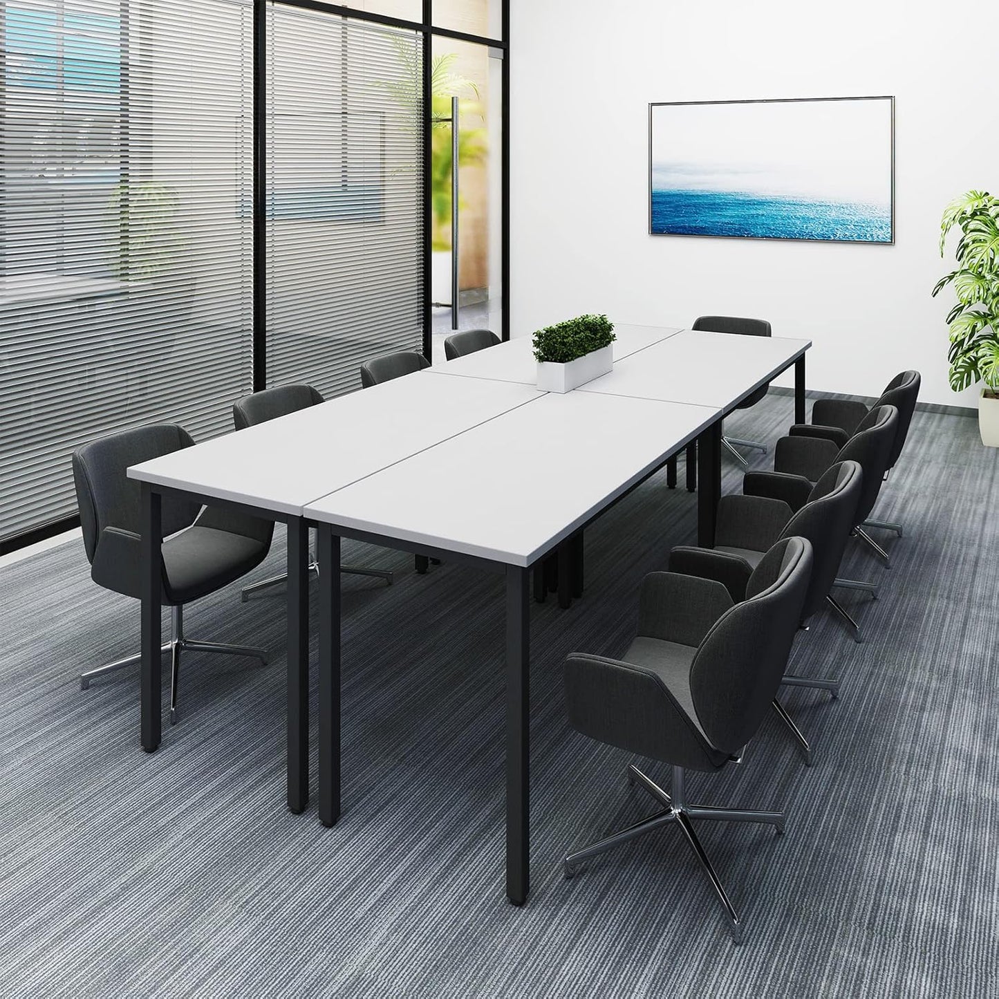 Bonzy Home Conference Tables 8ft Office Computer Desk for Meeting Room Study Writing Printer Podcast Table for 10 People 4PCS 94.4"x47.2"x29.5", White