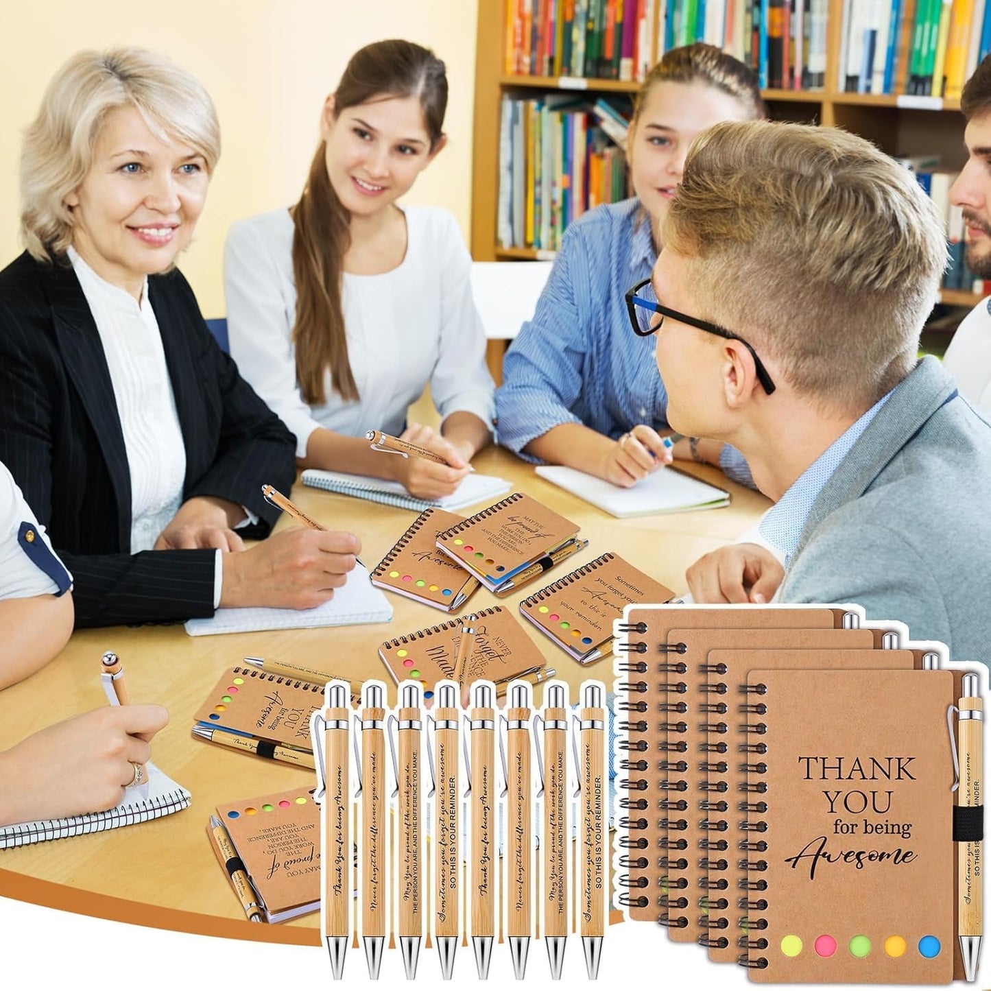 20 Sets Employee Appreciation Gifts Spiral Notebooks with Sticky Notes Notepads Thank You Journals Inspirational Bamboo Ballpoint Pens Bulk for Nurse Teacher Coworker