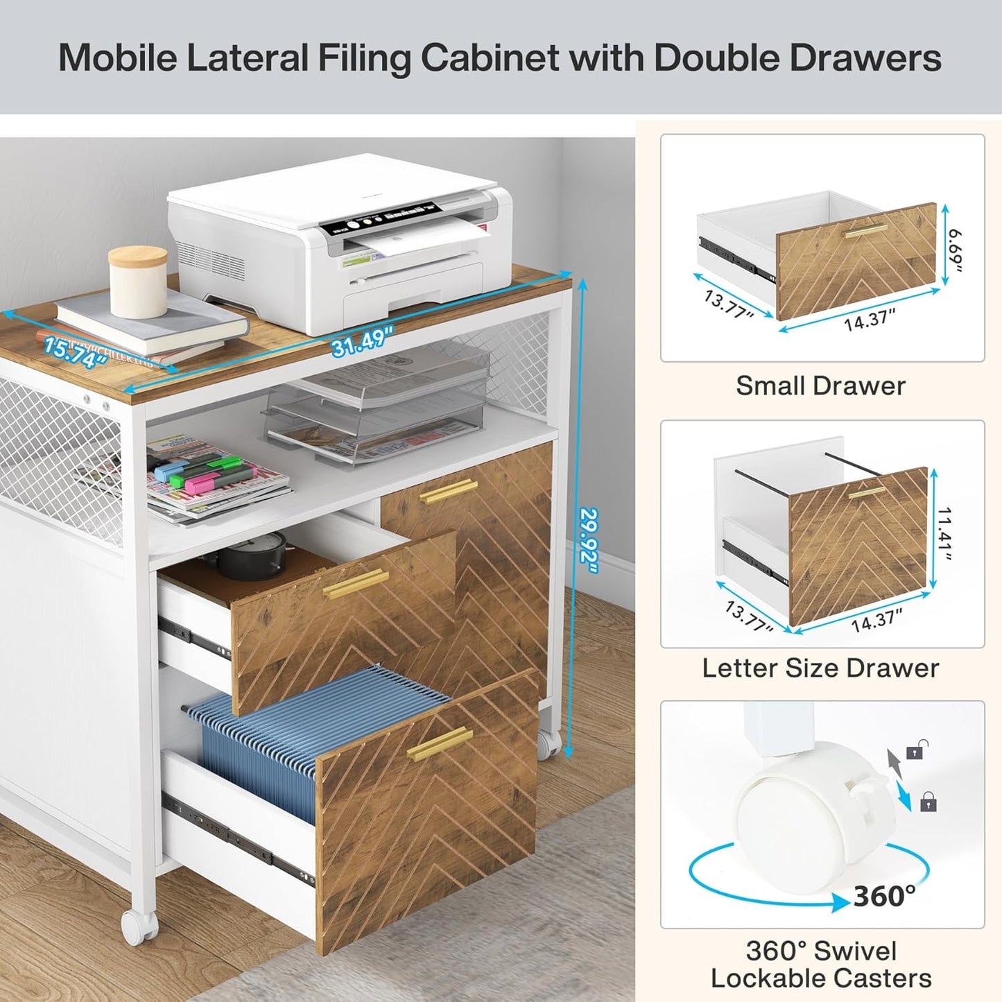 Tribesigns Office Desk with Drawers Sets, 63 inches L Shaped Computer Desk with Mobile File Cabinet,Big Executive Desk for Home Office Furniture Sets (Light Walnut, 63-inch)