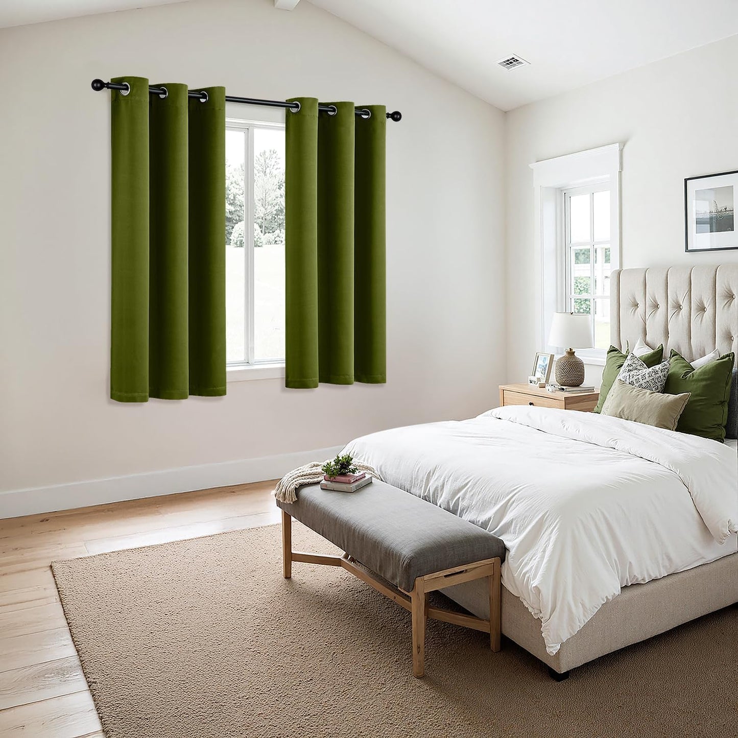 MIULEE Light Olive Green Blackout Curtains for Bedroom Living Room 63 Inches Long 2 panels, Thermal Insulated Room Darkening Drapes Grommet Top Noise Reducing Light Blocking Window Curtains 40x63 Inch