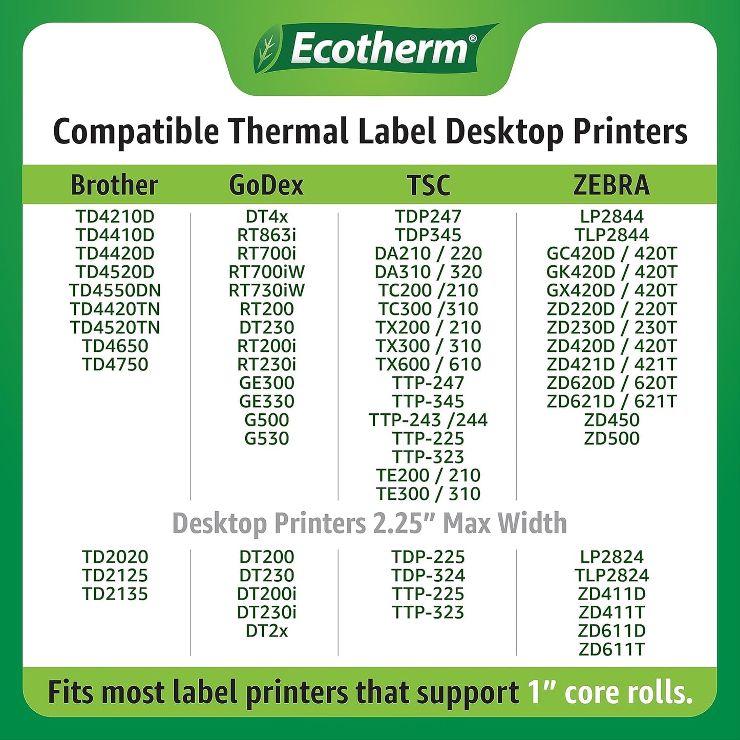 4" x 6" Thermal Labels | 6 Rolls | 2850 Labels | fits Zebra, Munbyn, Rollo, Godex, Arkscan, iDPRT, Offnova Thermal Label Printers and More | Blank White Adhesive Stickers by Ecotherm