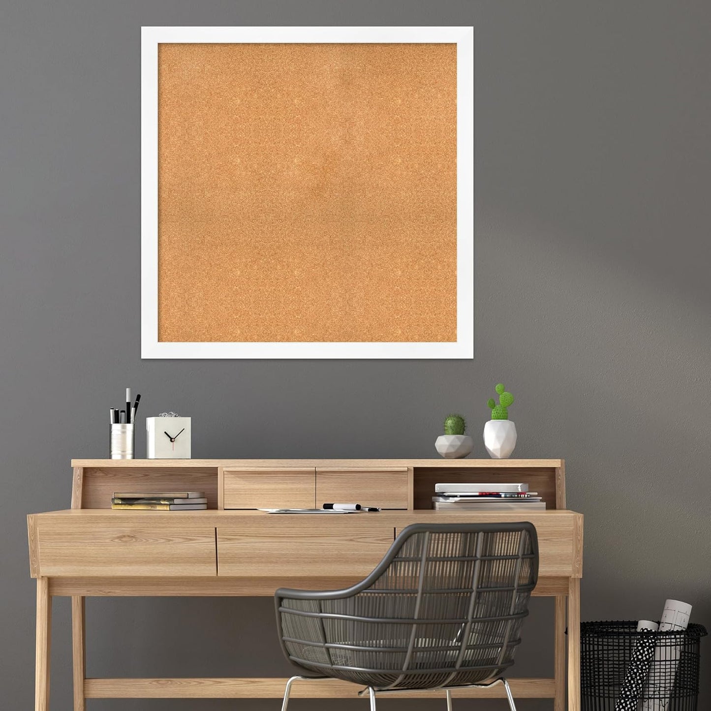 Amanti Art Natural Cork Board for Wall, 39x39 Vision Board with White Frame, Oversize Corkboard Office Decor for Home Organization, Modern Corkboard Pinboard to Display Items for Home Organization in