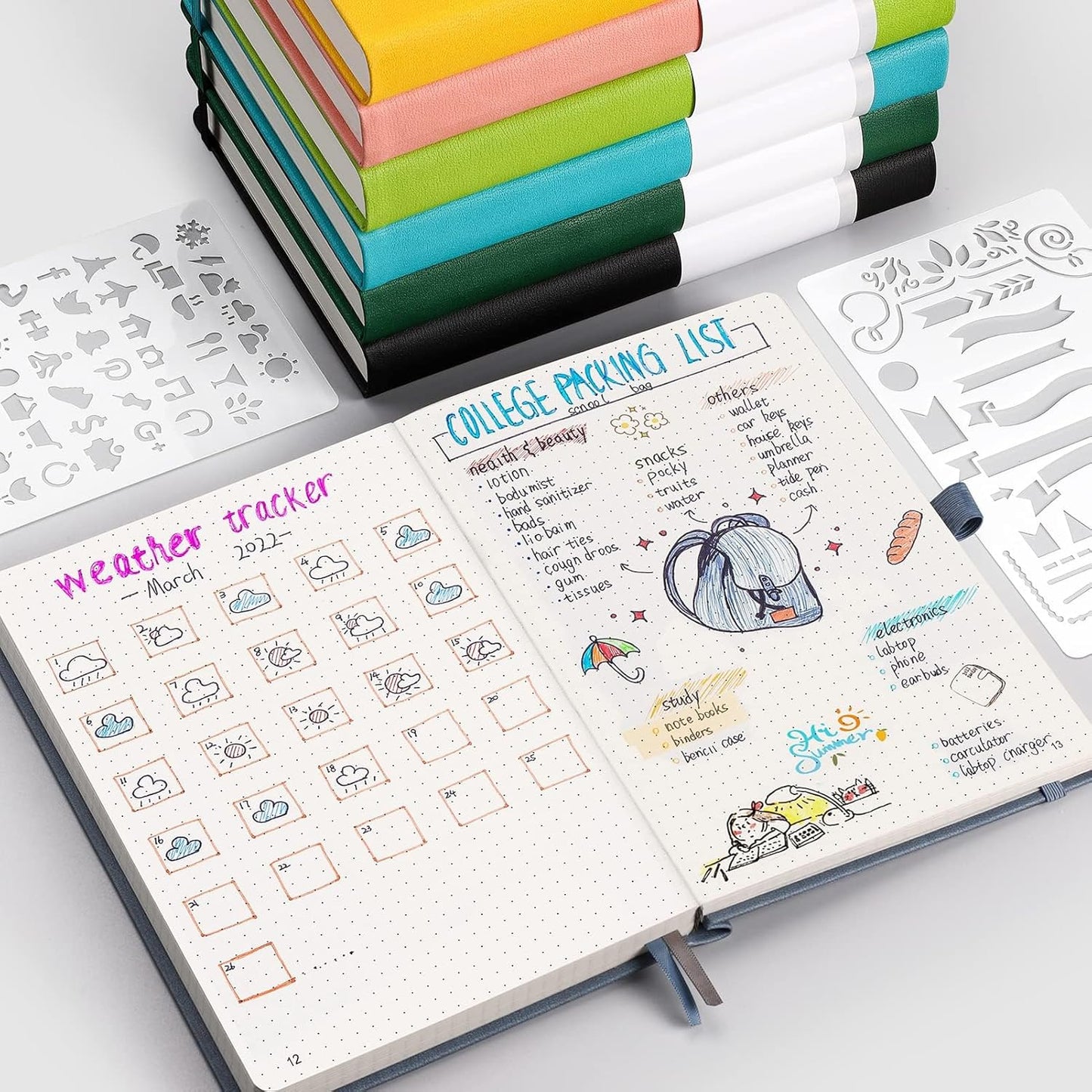 AHGXG Bullet Dotted Journal - 320 Numbered Pages Dot Grid Notebook A5 Thick Journal, 100gsm Thick Dotted Paper, Leather Hardcover,Inner Pocket, 5.75'' × 8.38'' - GrayBlue