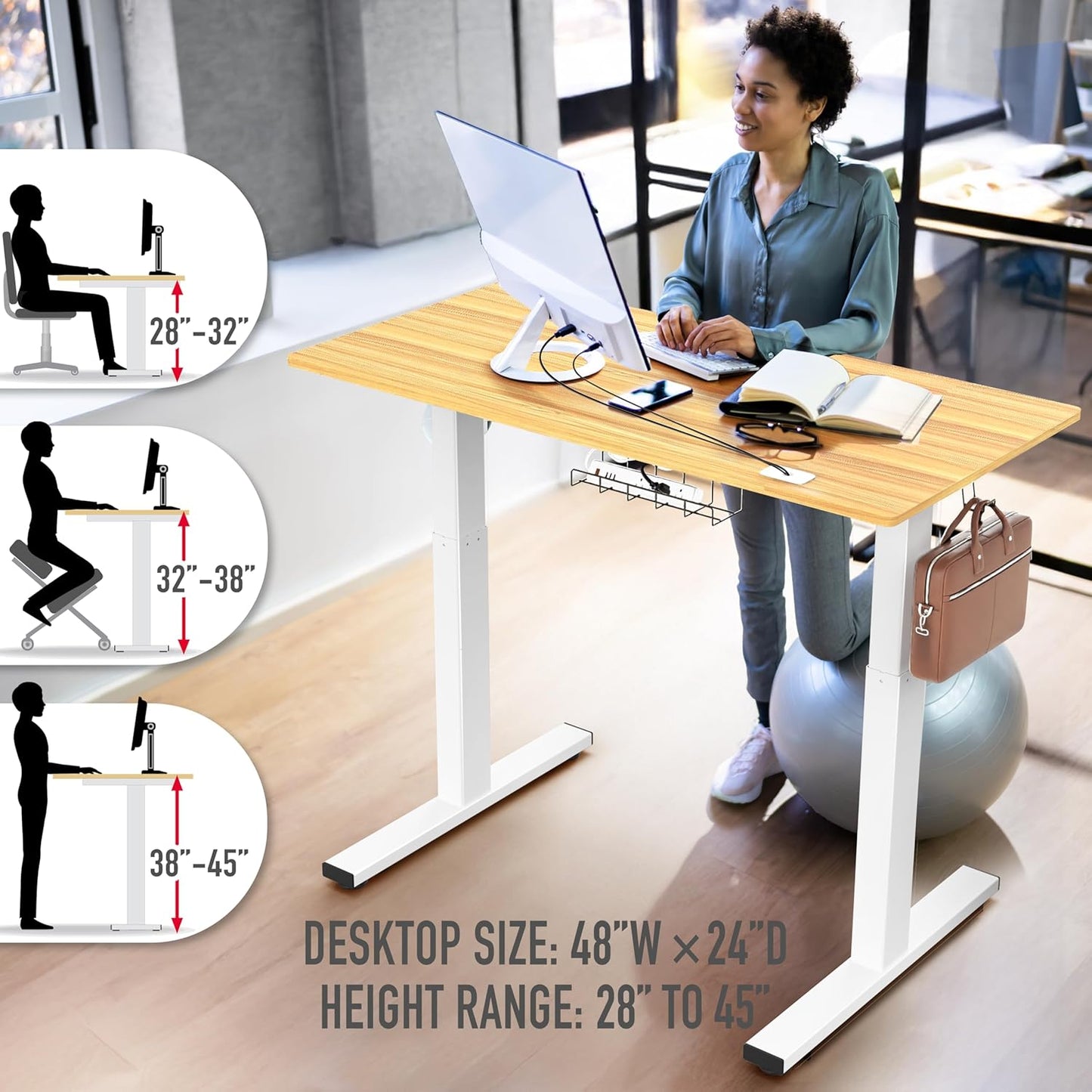 SHW 48-Inch Electric Height Adjustable Standing Desk with Drawer, Memory Preset and Cable Management Tray, Oak