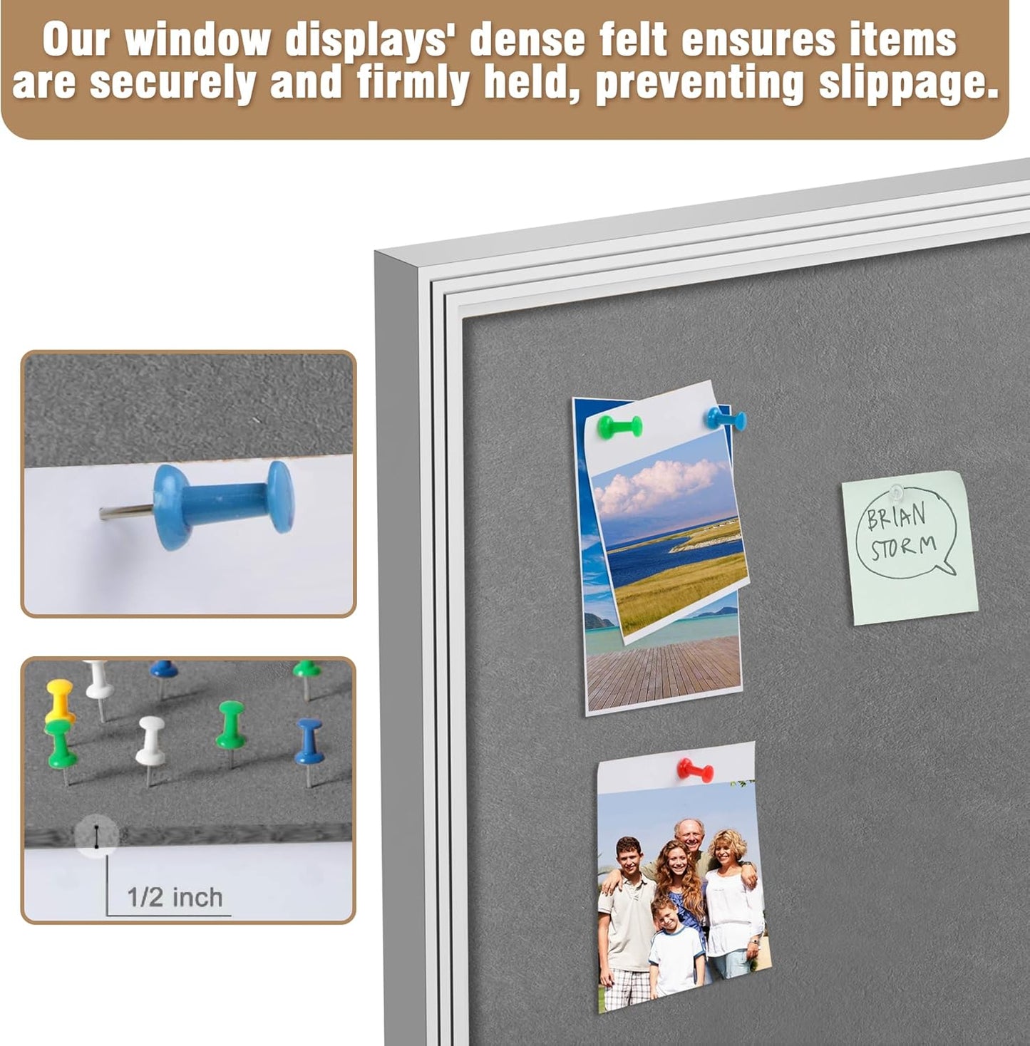 48"x34" Enclosed Bulletin Board, Outdoor Lockable Weather-Resistant Aluminum Cork Noticeboard for School & Office, Silver Frame w/Grey Flet