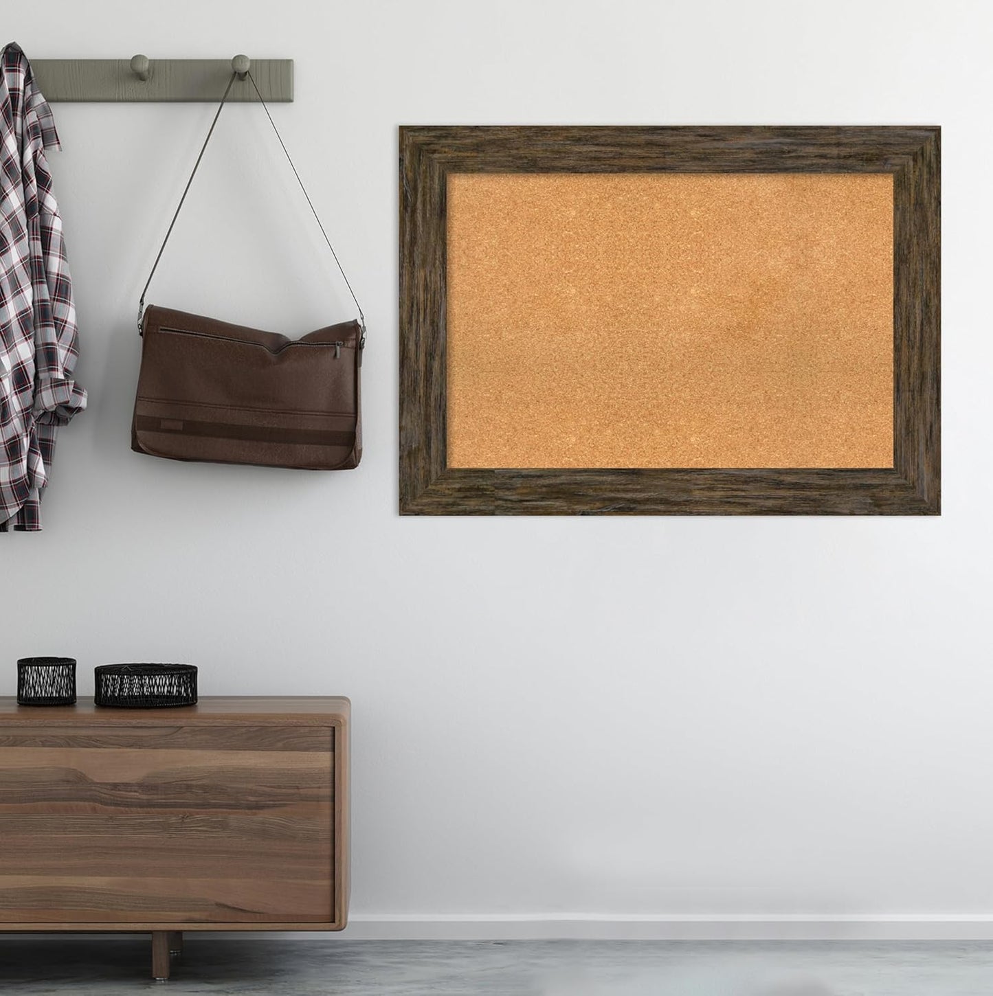 Amanti Art Natural Cork Board for Wall, 31x43 Vision Board with Brown Wood Frame, Large Corkboard Office Decor for Home Organization, Rustic Farmhouse Corkboard Pinboard to display items for home
