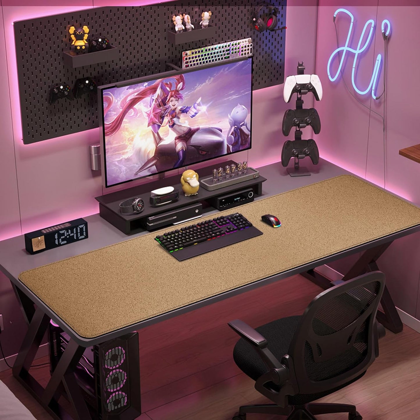 Vyaaa Cork & Leather Desk Mat, 55" x 15.7" Dual Sided Leather Desk Pad, Waterproof Extra Large Desk Mat, Large Mouse Pad,Desk Mats on top of Desks for Home or Office (Black)