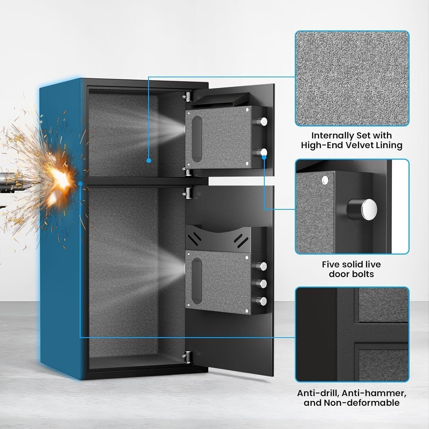 7.0 Cu ft Large Safe Box Fireproof Waterproof,with LED Light fire proof safe for home documents,Fingerprint password personal Safes with Deposit Slot & Dual Alarm System๏ผSecurity Box fo Valuables