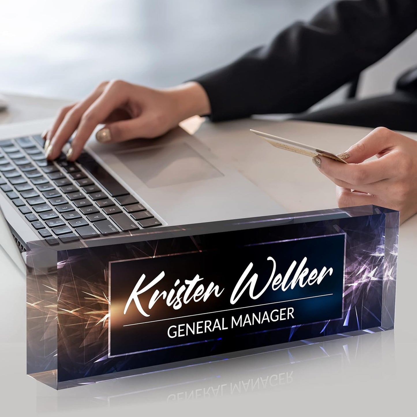 Office Desk Name Plate Personalized, Custom Name Plates for Desks, Name Plate Personalized for Office, Employee Appreciation Gifts (Sparkle)
