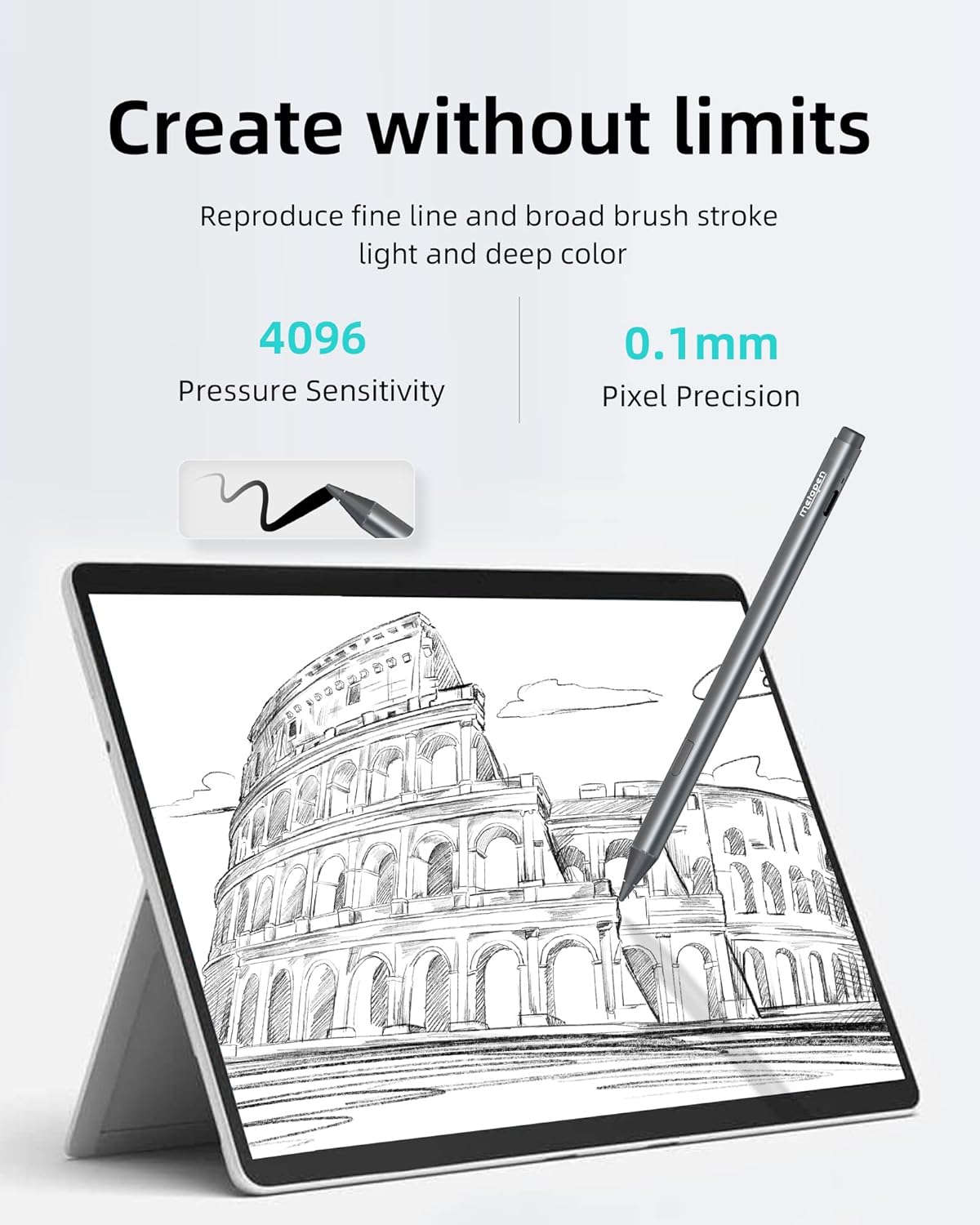 Metapen Stylus Pen M2 for Surface (Premium, 4096 Finest Control, Eraser End) - Compatible with Surface Pro 7//8/9/X//10/11/Book 3/Laptop 4/Studio 2, ASUS VivoBook Flip 14, for Creators,Students,Doers