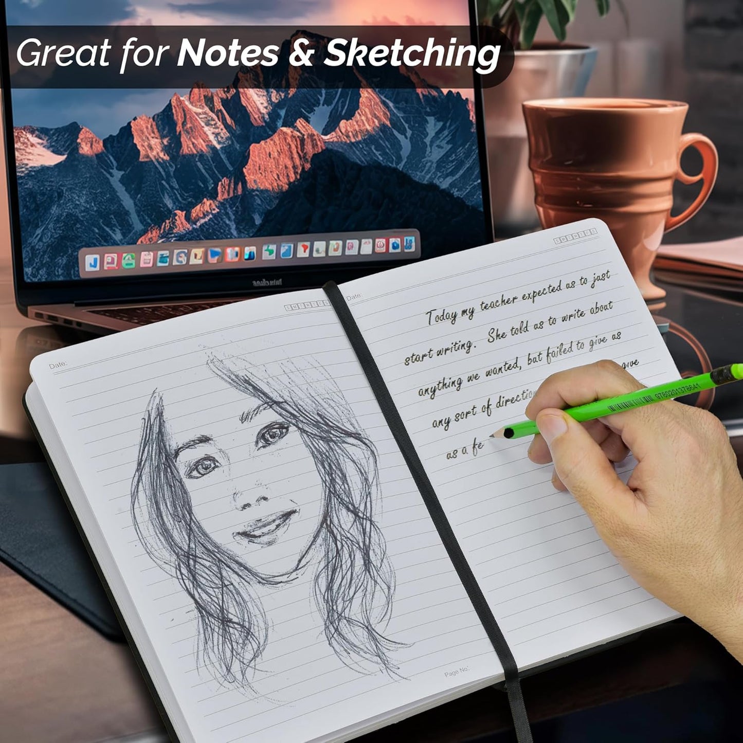 Nextnoid Lined Leather Journal for Men - 120 GSM Thick Paper - 160 Pages - A5 Hardcover Notebook for Work - Ideal for Writing, Journaling, and Note-Taking (Black)
