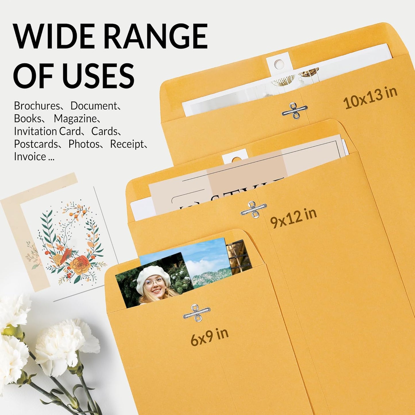 SUNEE 6x9 Clasp Envelopes 100 Count - 6x9 Inch Brown Kraft Envelopes with Clasp Closure – for Home, Office, Business, Legal or School, Great for Filing, Storing or Mailing Documents