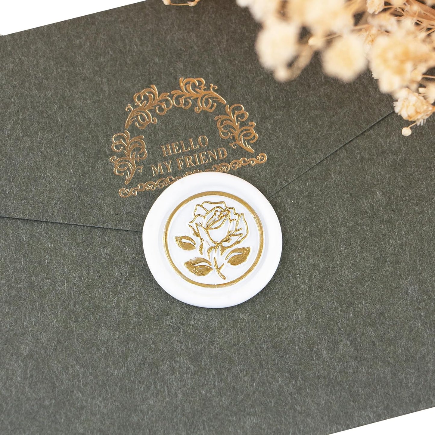 25Pcs Gold & White Wax Seal Stickers - Handmade Envelope Seals, Self-Adhesive Wax Stickers for Wedding Party Invitations, Envelope, Gift Wrap, Christmas (Gold Rose Style, White)