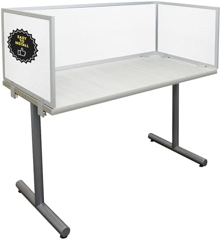 OBEX Polycarbonate Office Desk Mounted Privacy Screen Adjustable Table Top Panel Divider, Universal Aluminum Bracket-USA Made, 18" x 24", White