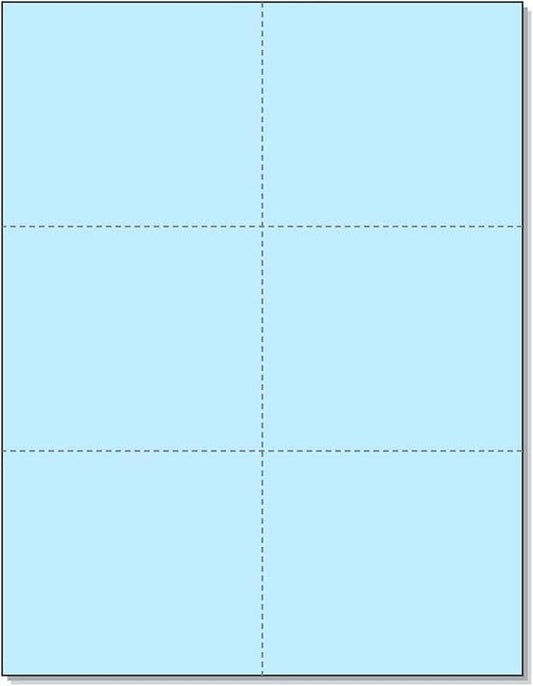 Limited Papers (TM) 8.5x11 Perforated Paper, 20/50 Pound, 75 GSM, Variety of Perforation Sizes and Colors, for Forms, Tickets, Postcards, Business Cards. (Blue, 6 up)