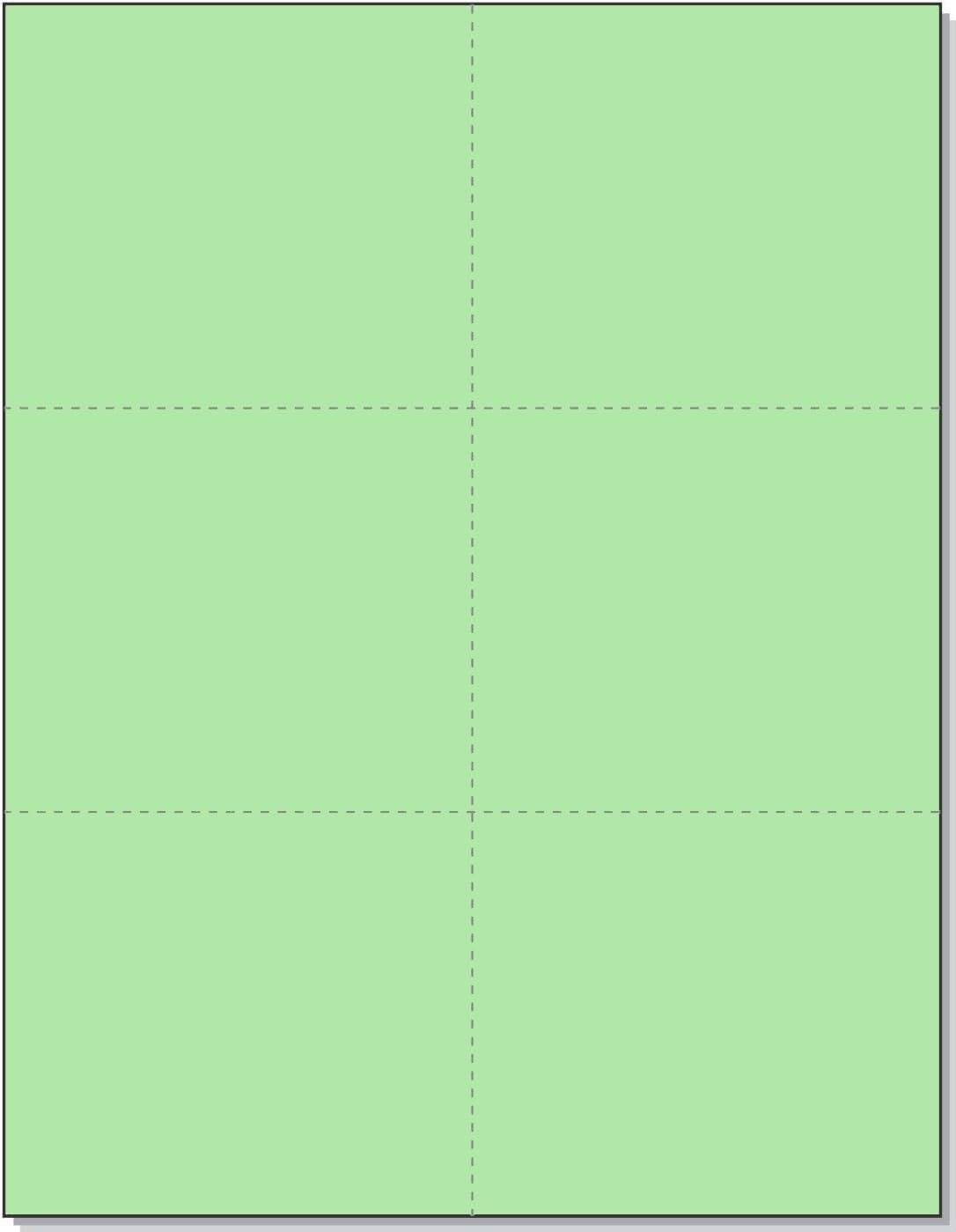 Limited Papers (TM) 8.5x11 Perforated Paper, 20/50 Pound, 75 GSM, Variety of Perforation Sizes and Colors, for Forms, Tickets, Postcards, Business Cards. (Green, 6 up)