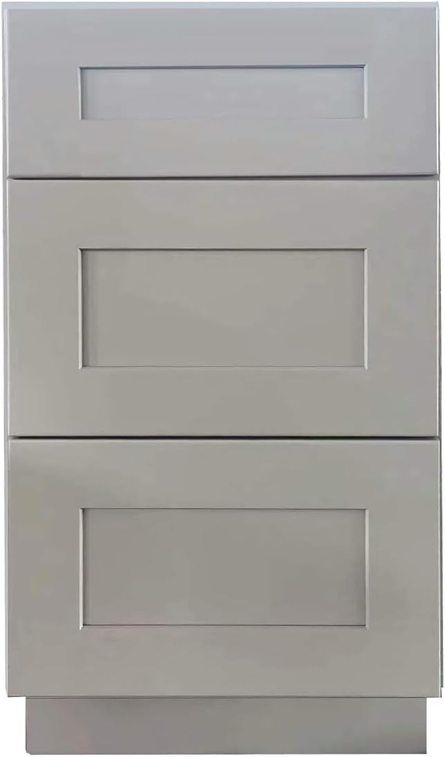 Shaker Style Grey Base RTA RTA Base Drawer Cabinet by Solid Wood for Kitchen, Bathroom, Bedroom or Office with 3 Drawers and Soft Close(12" W x 24" Depth x 34-1/2" H)