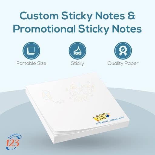 Personalized Sticky Notes 3" x 3" with Text or Logo, 25 Sheets, Custom Note Pads, to Do List Memo Pads, Adhesive Notepad, for Office, School, Business Marketing or Party Supplies, 1,000 Qty